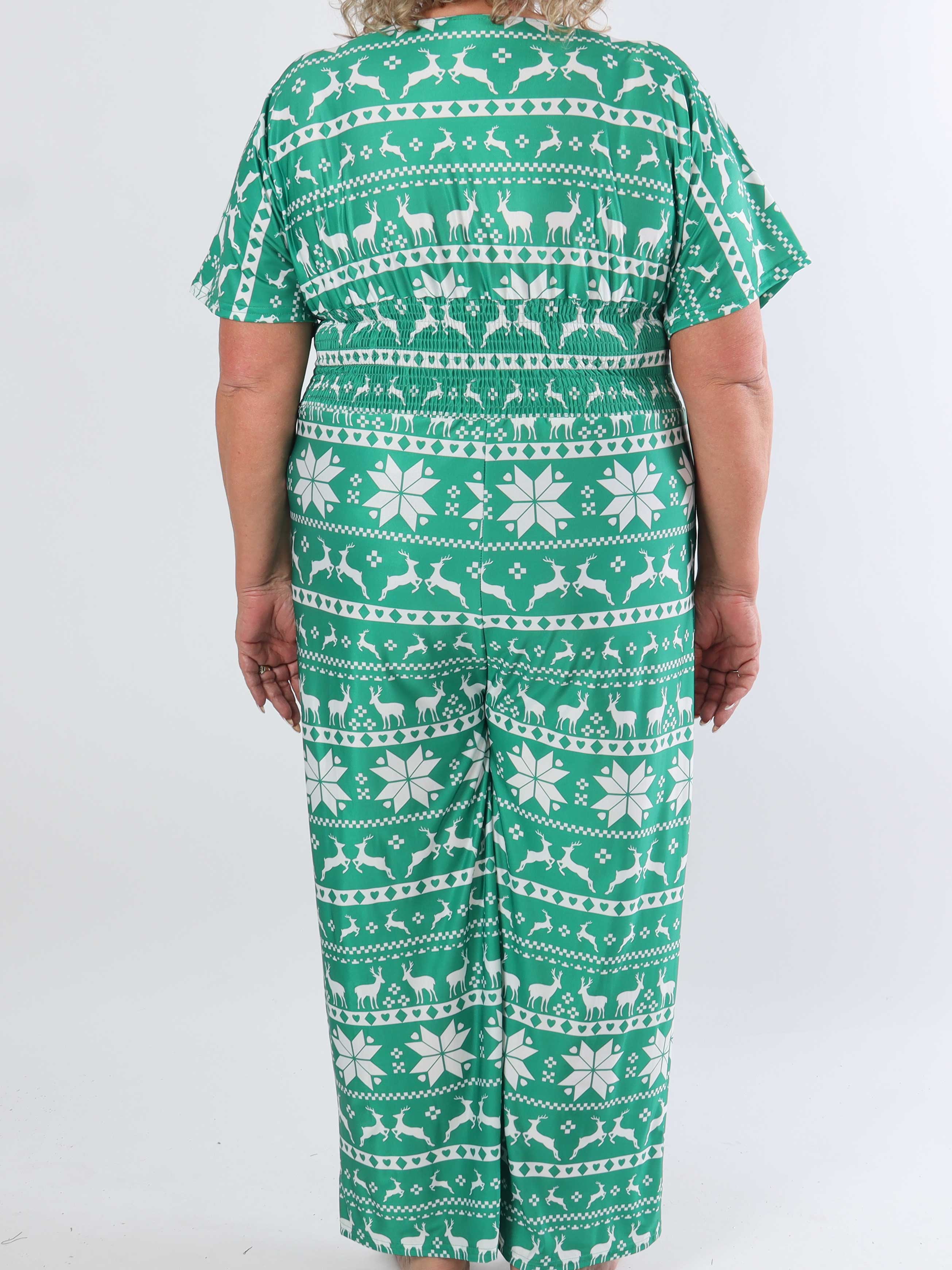 Pams Snow Jumpsuit - Elastisk jumpsuit i plusstorlek med jultryck