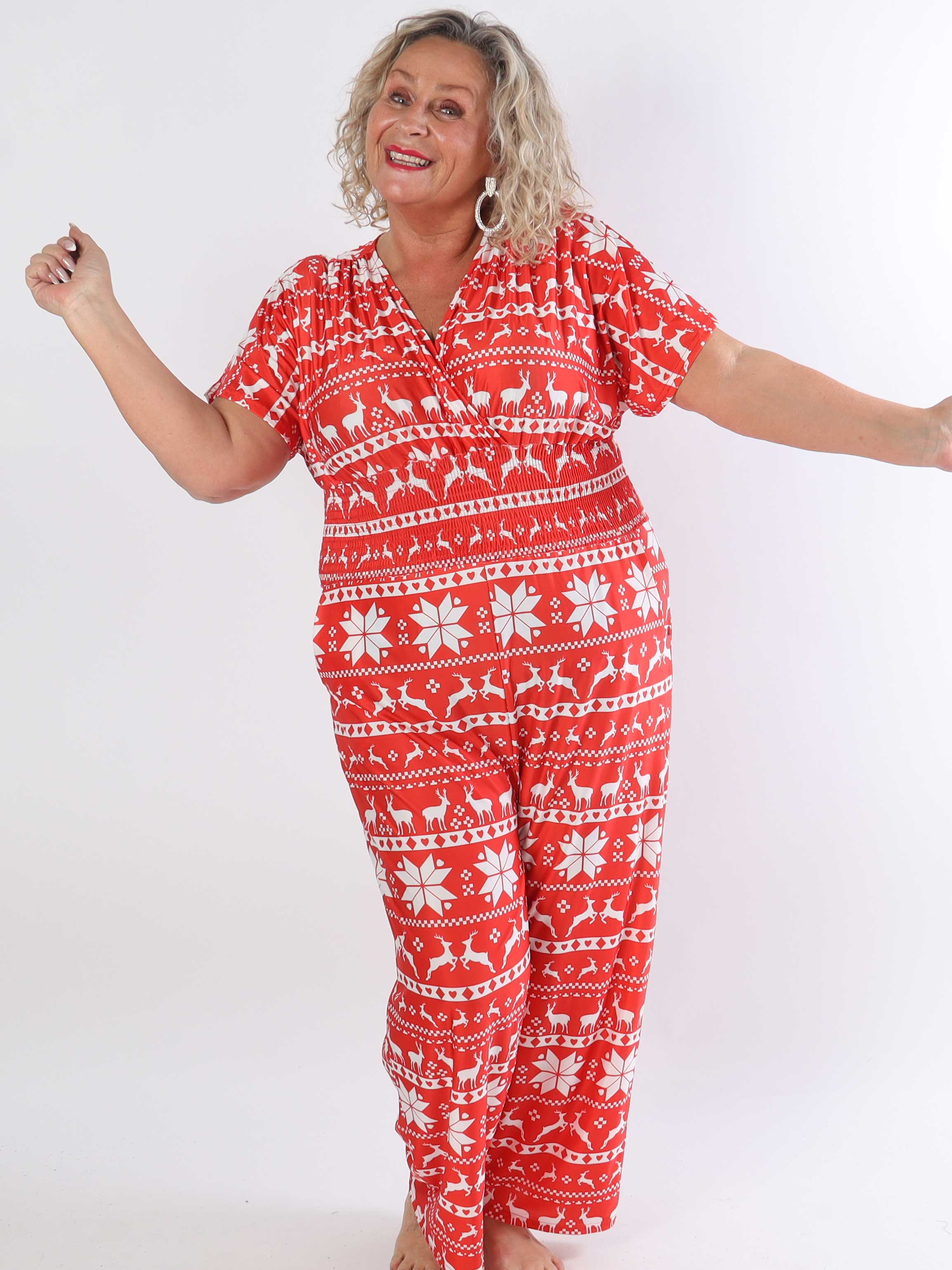Pams Snow Jumpsuit - Elastisk jumpsuit i plusstorlek med jultryck