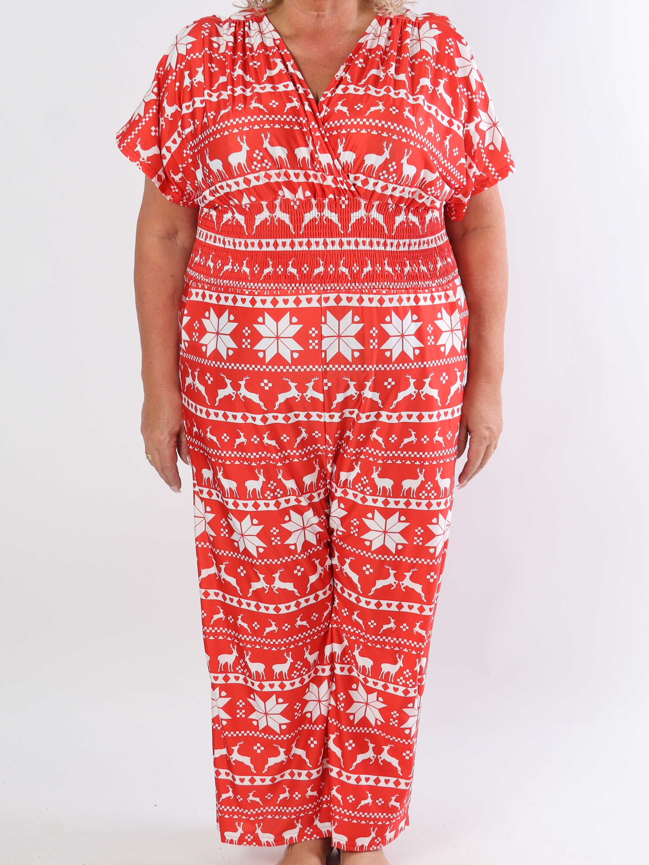 Pams Snow Jumpsuit - Elastisk jumpsuit i plusstorlek med jultryck