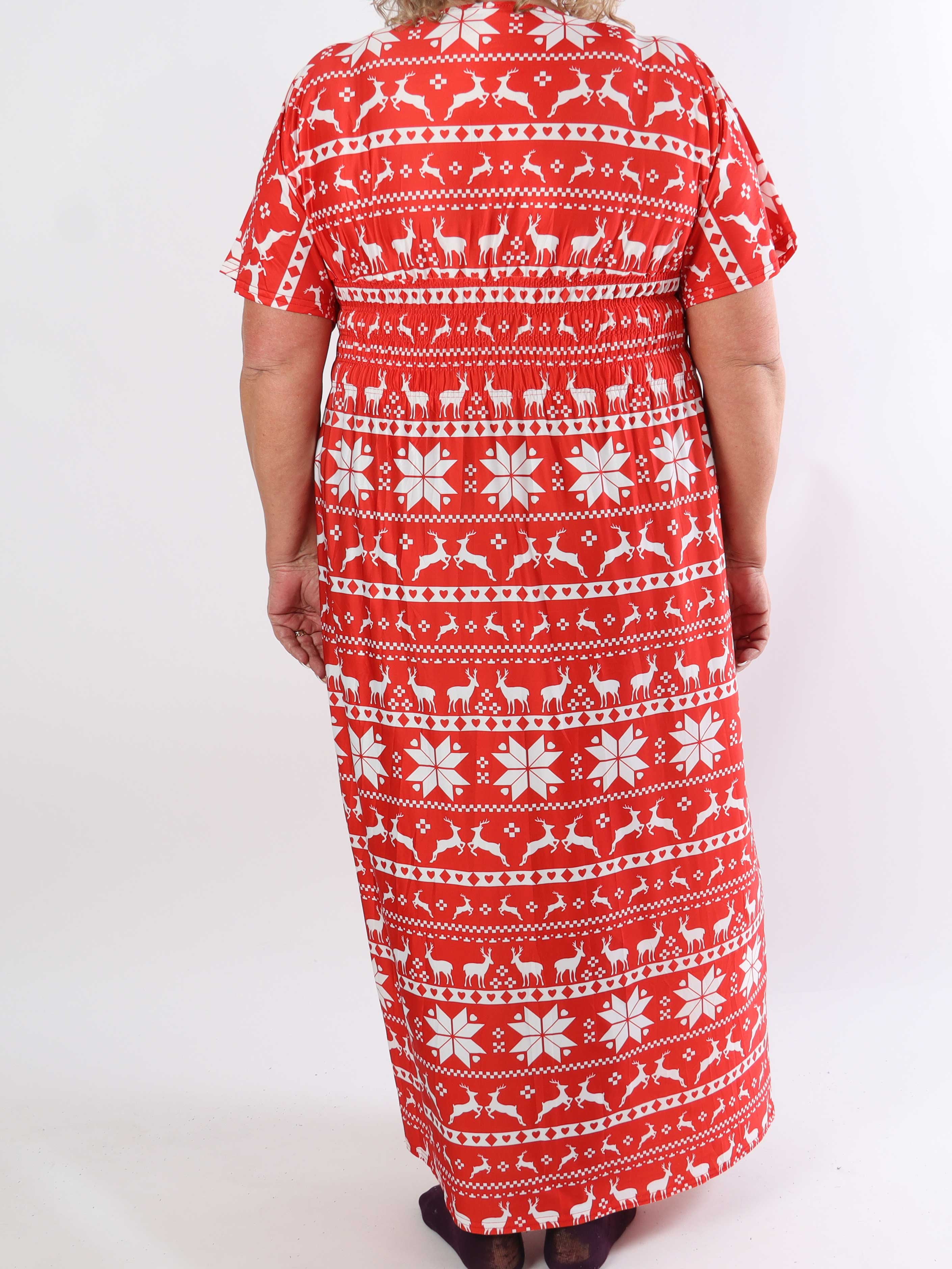 Pams Snow - Lång stretchig plus size-klänning med jultryck