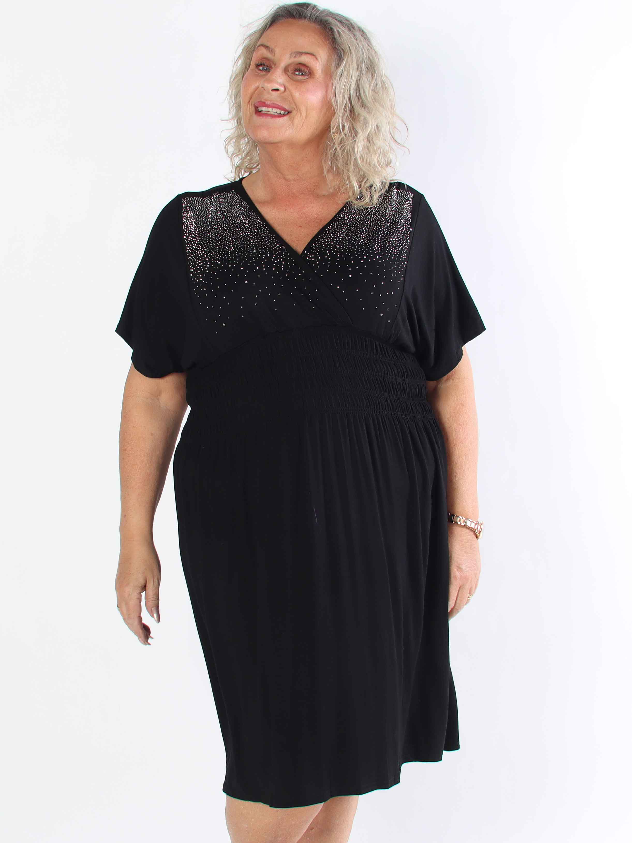 Pams Sparkle Viscose Short - Plus size klänning i viskos med strass