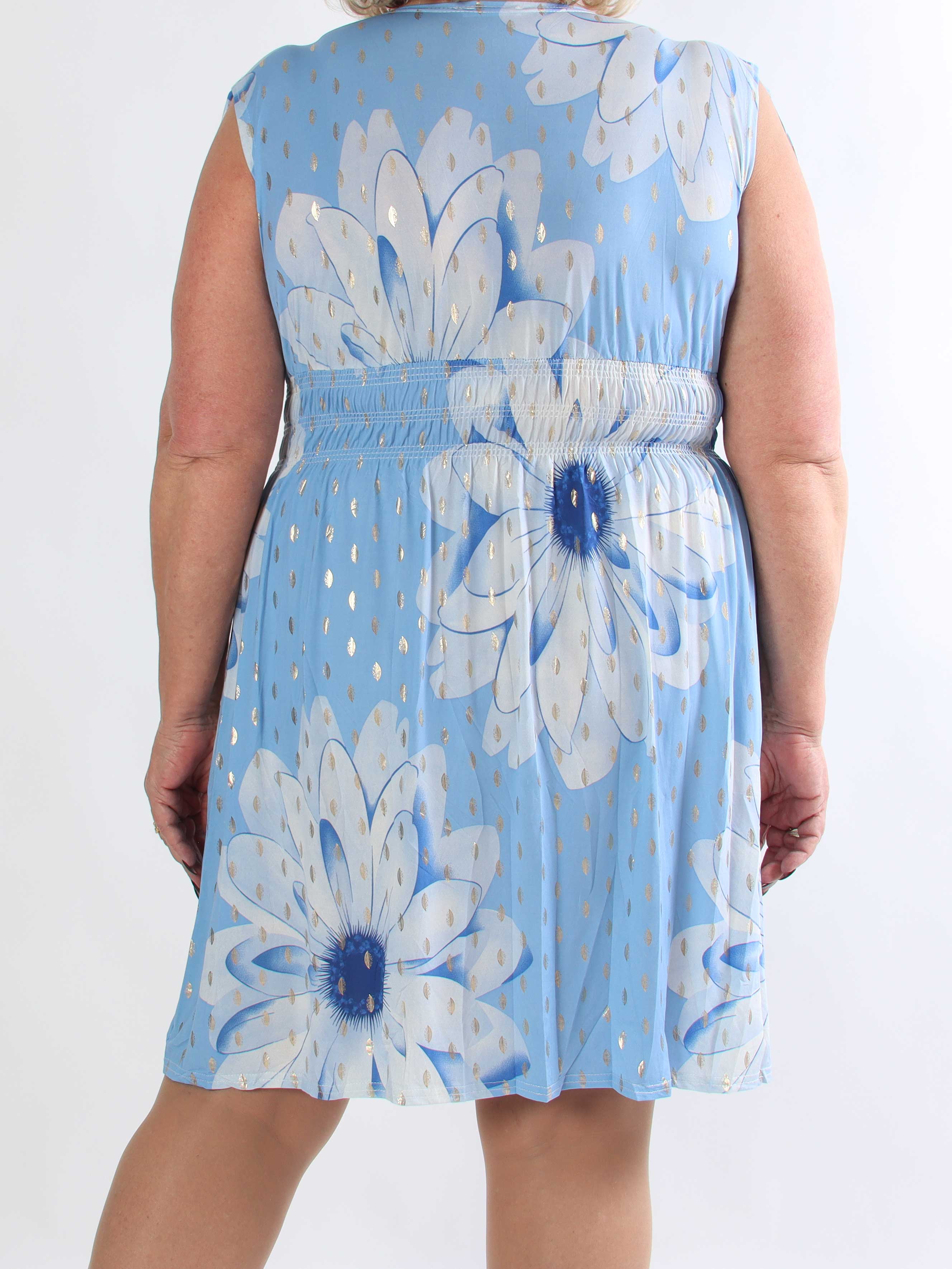 Pams Eden Short - Kort plus size kjole med blomster og guld detaljer