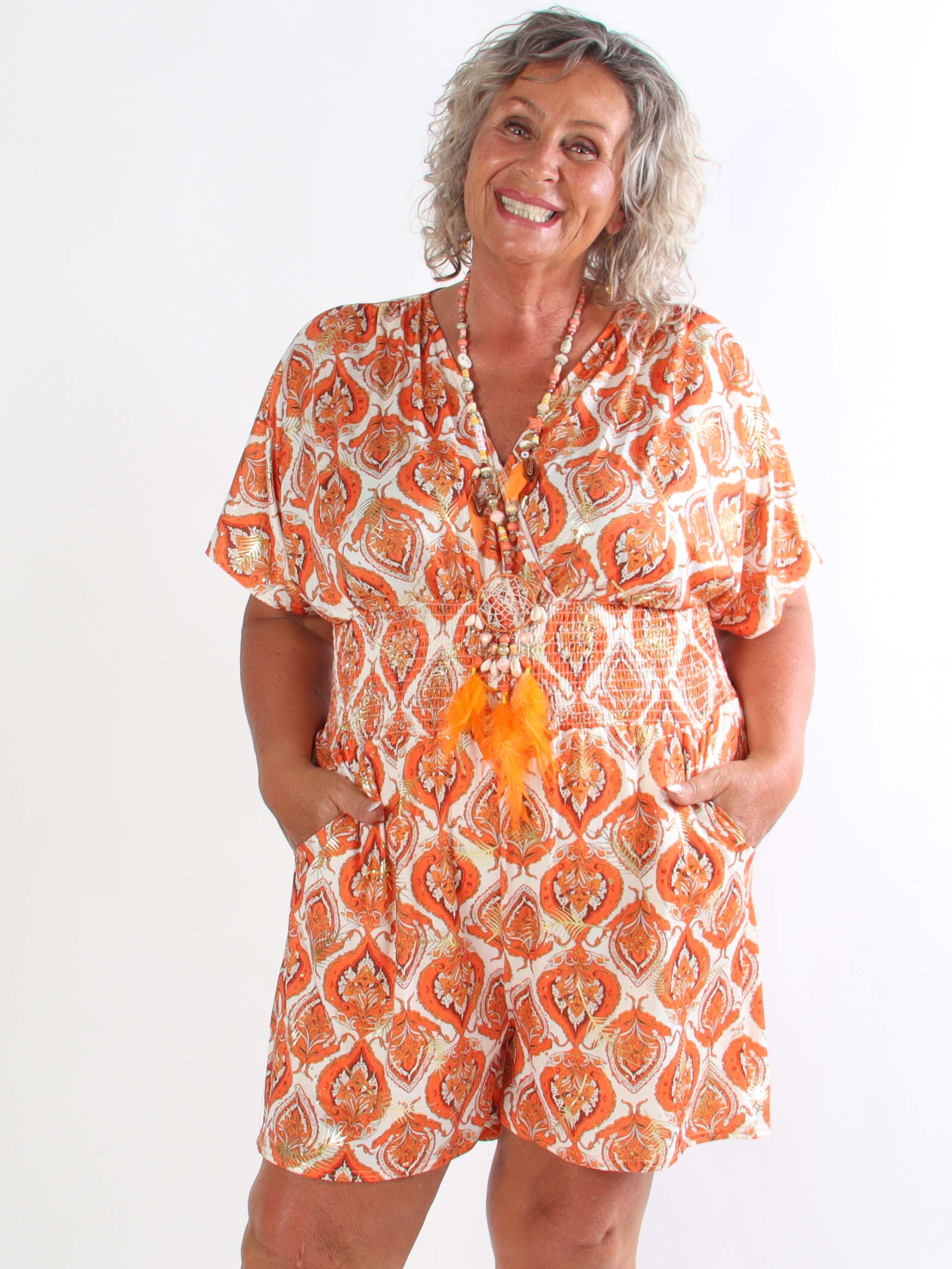 Pams Oasis Playsuit - Plus size elastisk buksedragt med mønster