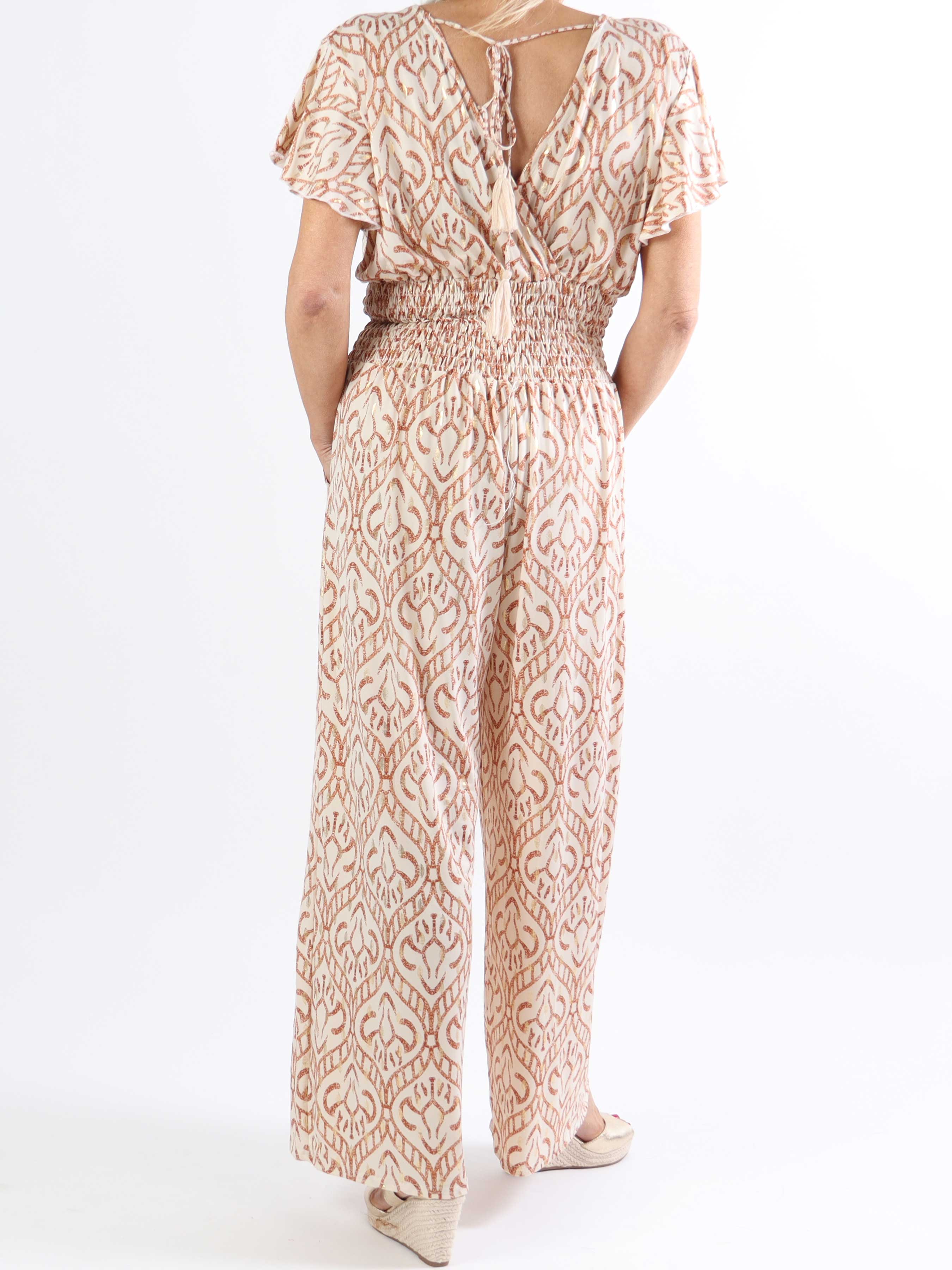 Pams Boho Jumpsuit O/B - Mönstrad elastisk jumpsuit i plusstorlek