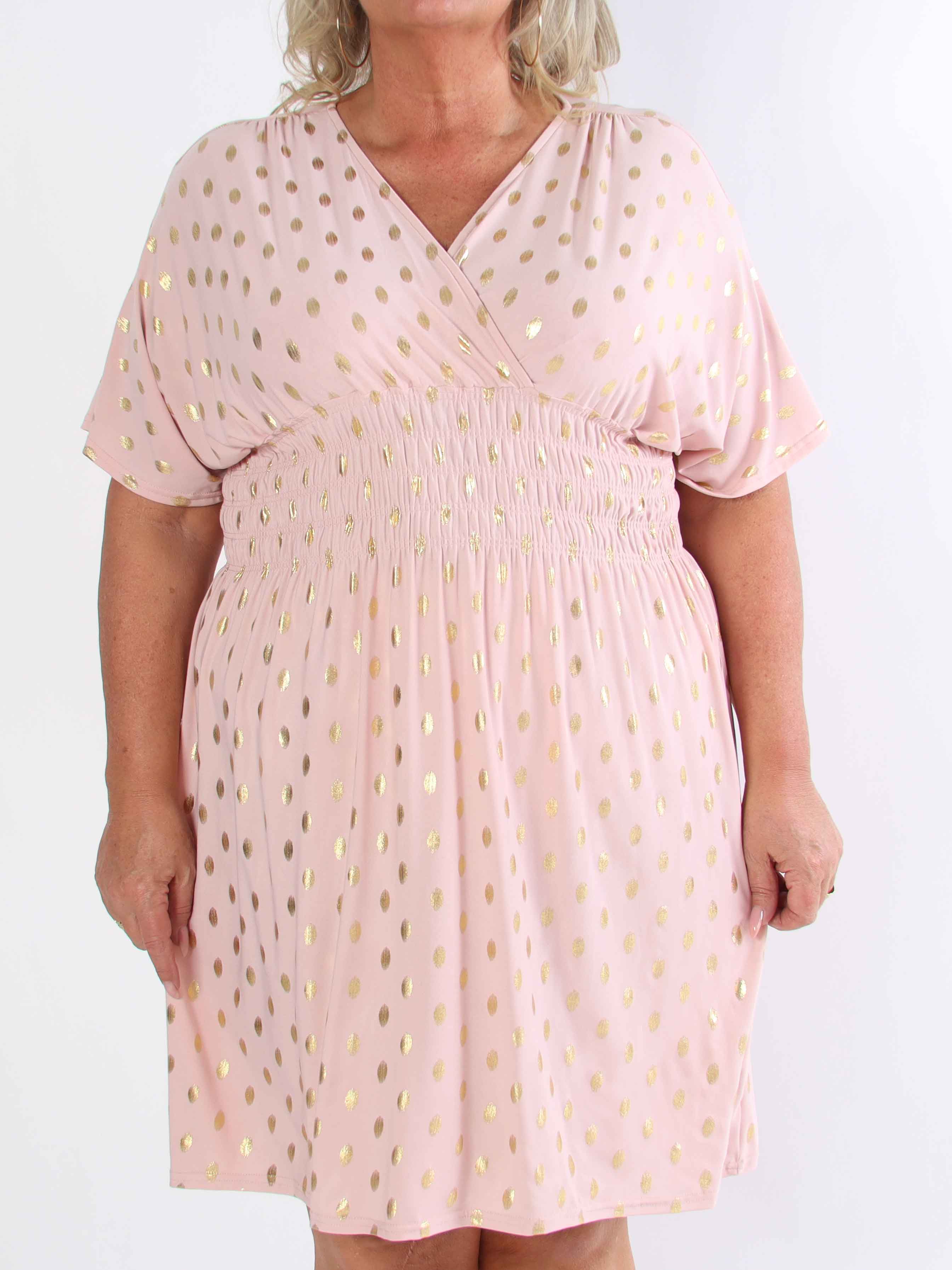 Pams Dot Short - Elastisk klänning i plus size med guldprickar