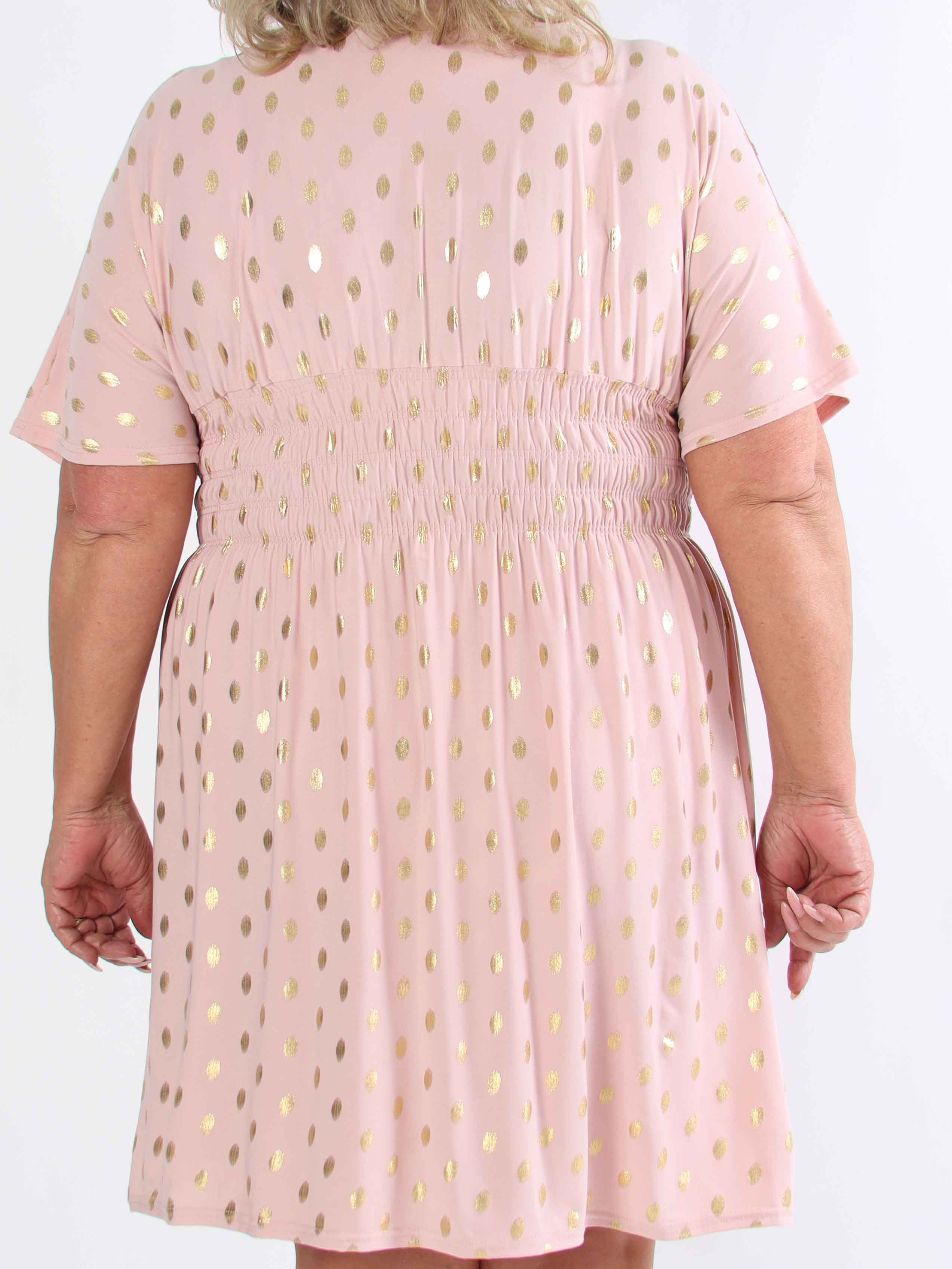 Pams Dot Short - Elastisk klänning i plus size med guldprickar