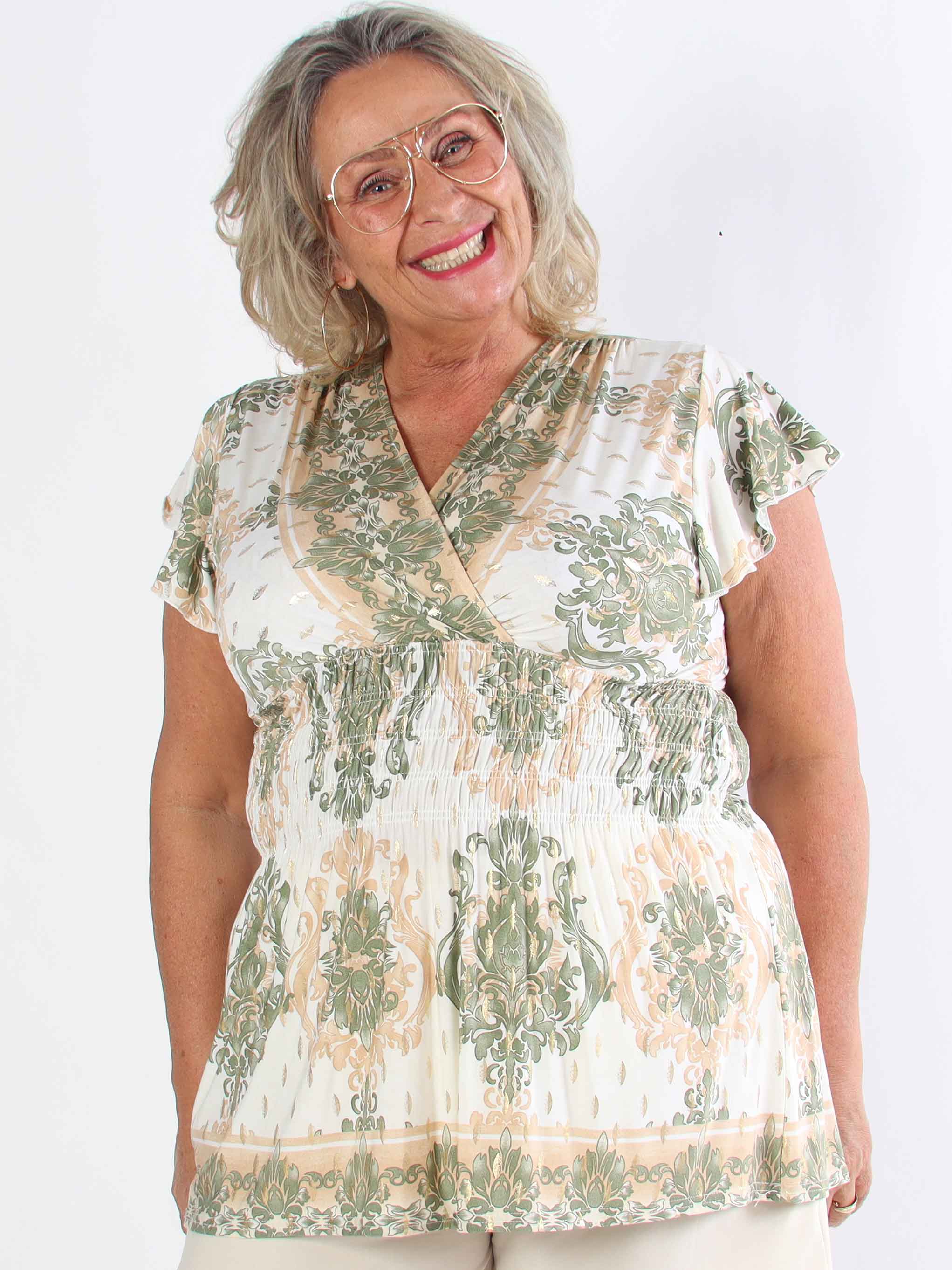 Pams Elegance Shirt - Söt plus size elastisk blus med fint tryck
