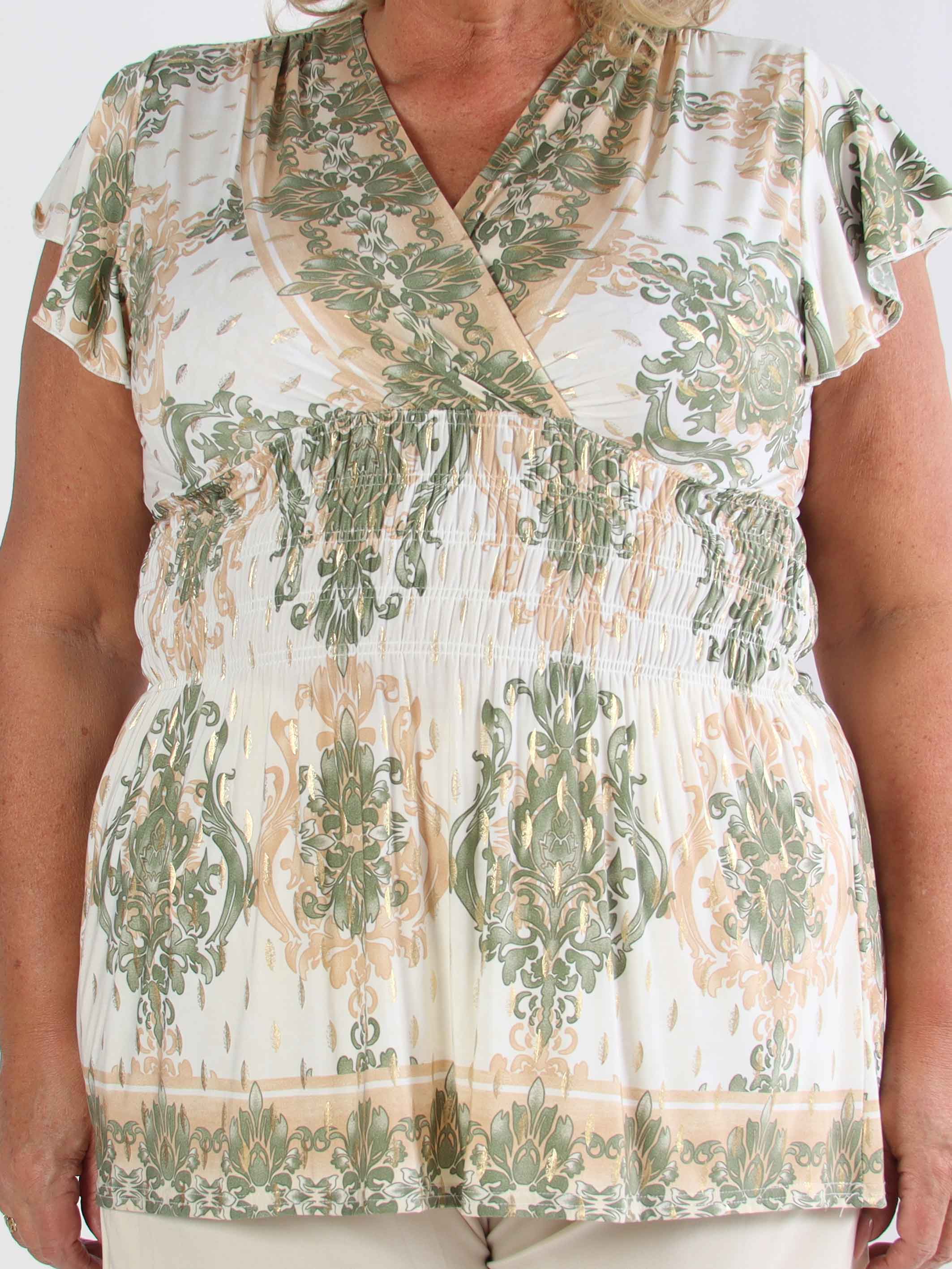 Pams Elegance Shirt - Söt plus size elastisk blus med fint tryck