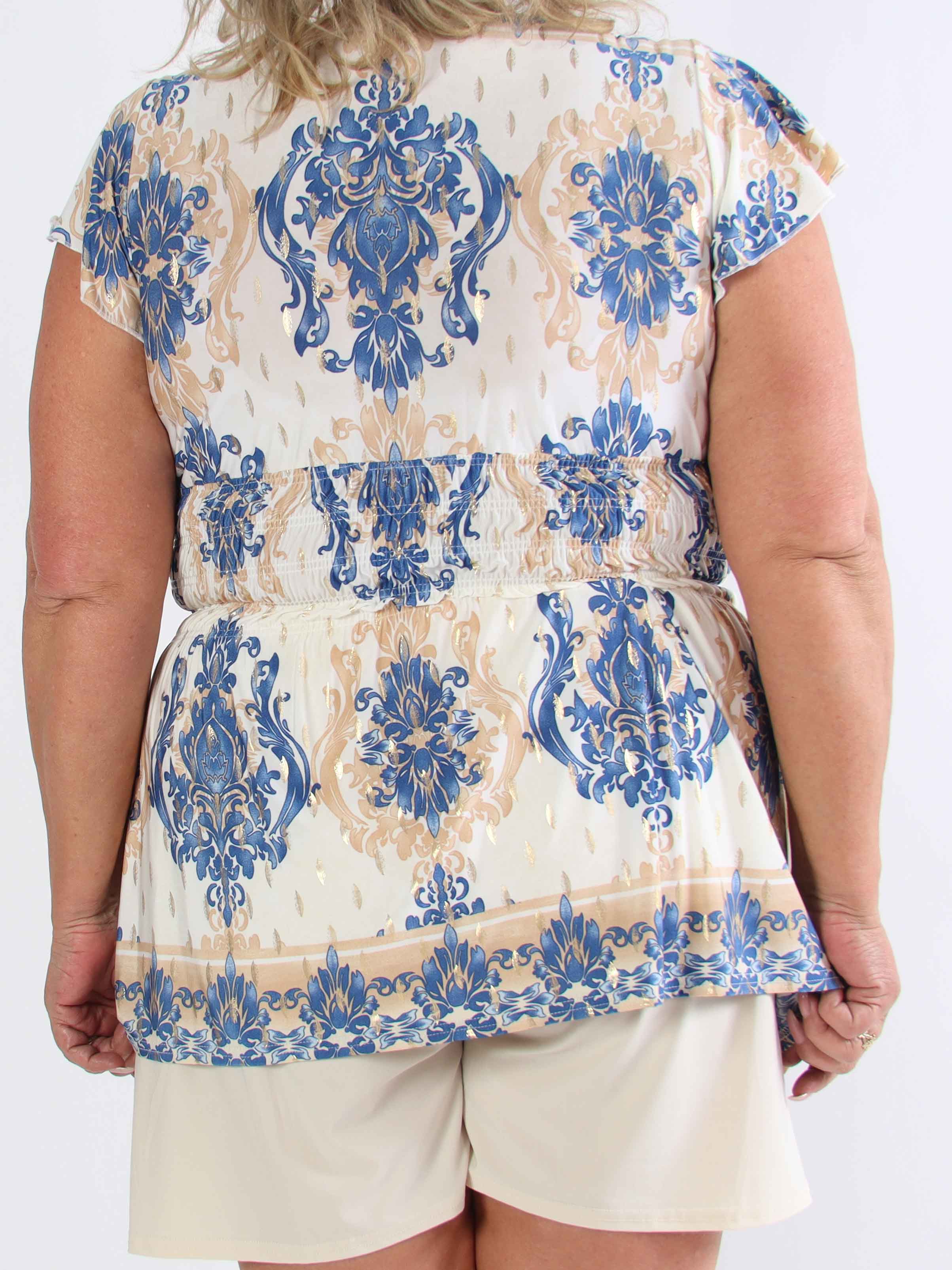Pams Elegance Shirt - Söt plus size elastisk blus med fint tryck