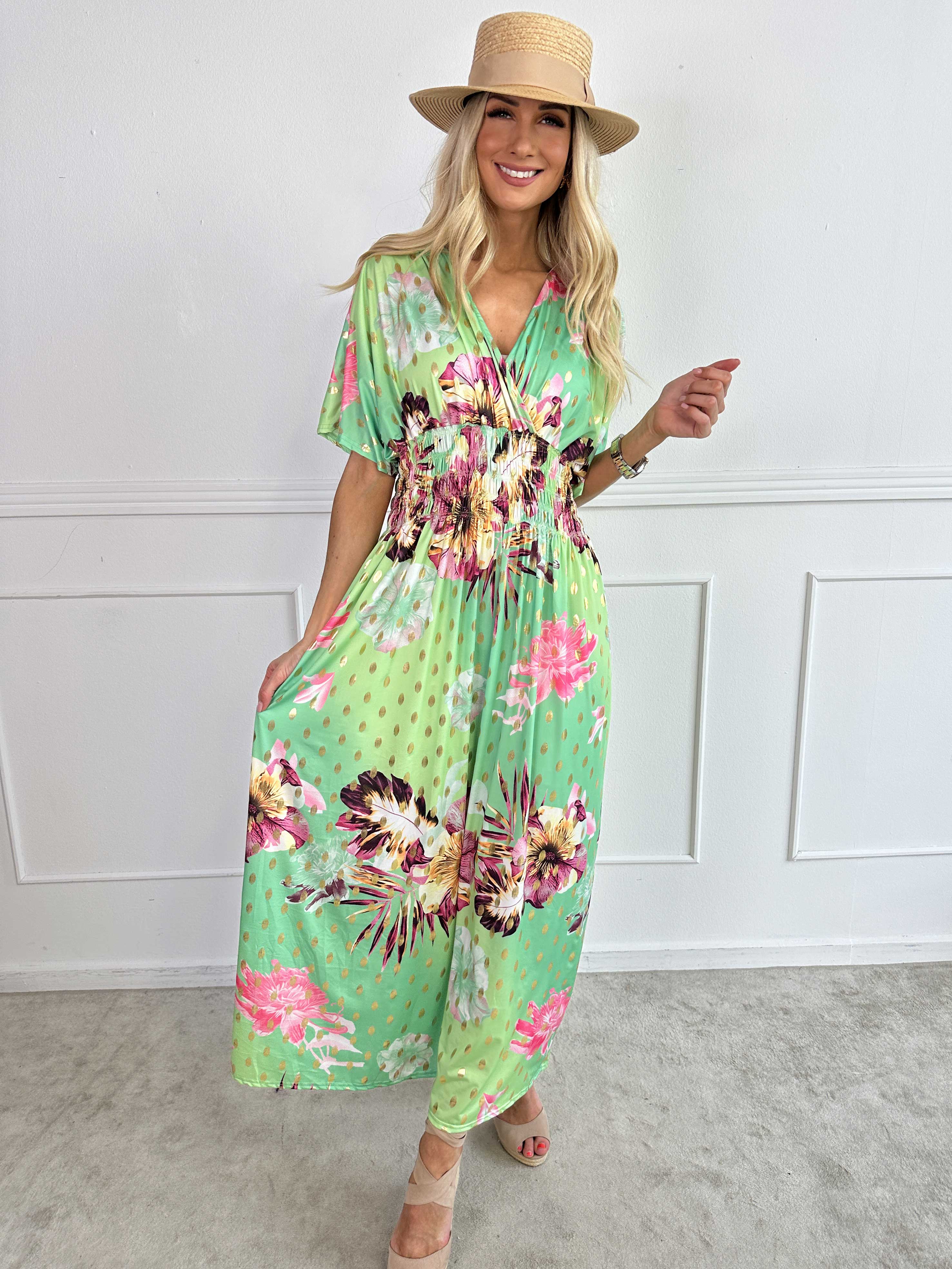Pams Hawaii - Lång klänning i stretchtyg med blommönster
