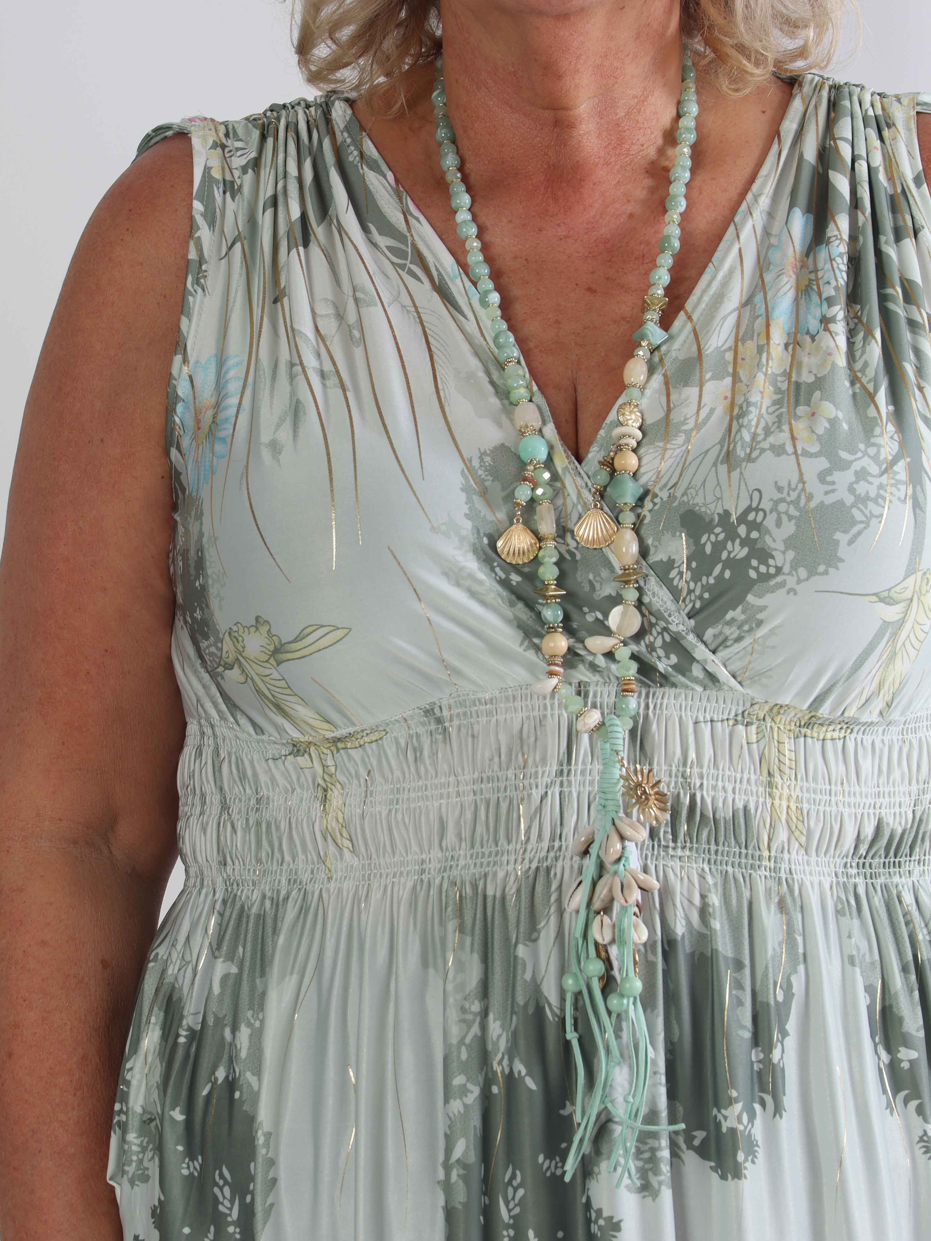 Pams Hummingbird Sleeveless - Elastisk plus size kjole med blomster og fugle motiver
