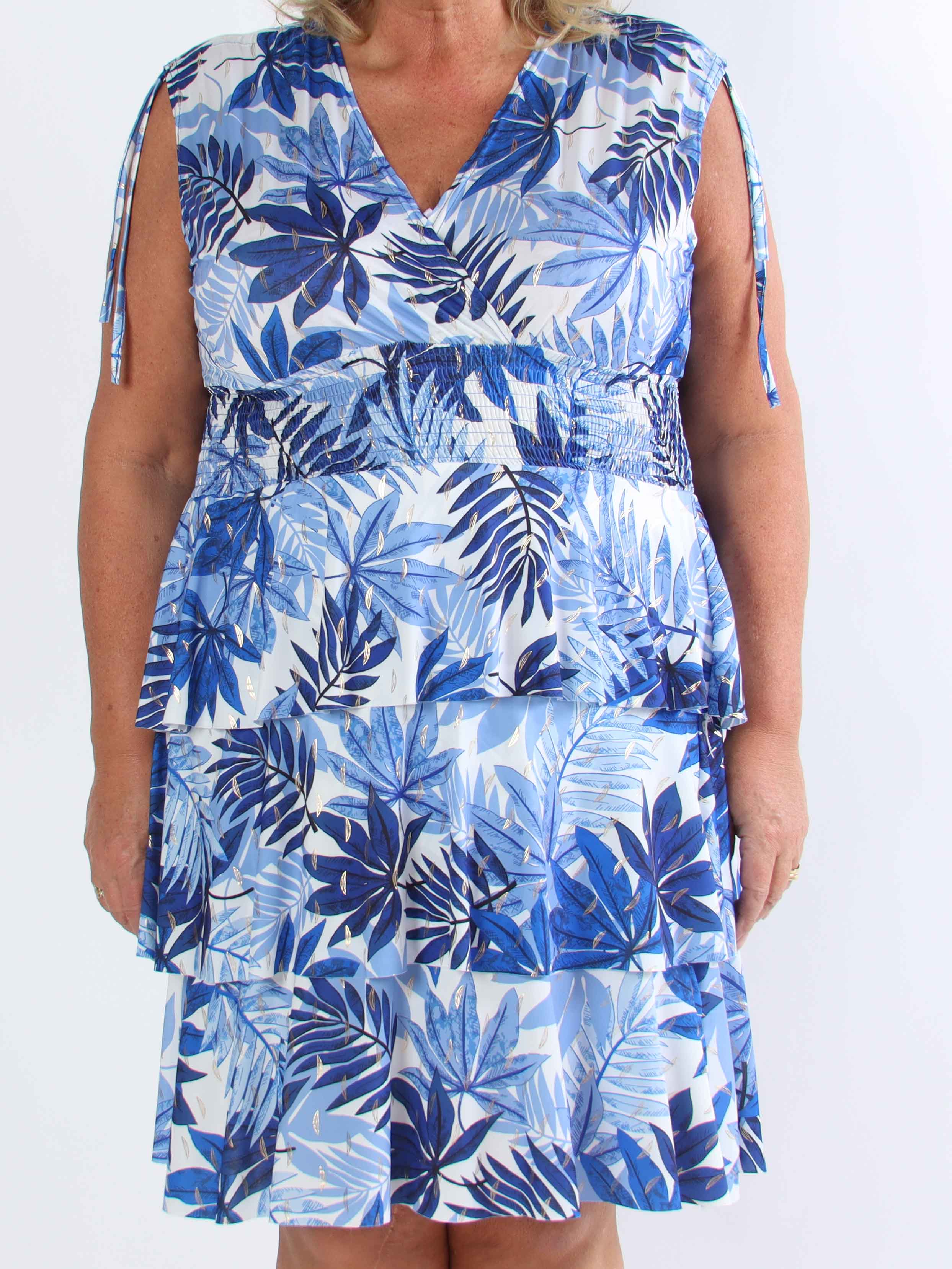 Pams Leaf Frills - Plus size-klänning med bladtryck och volanger