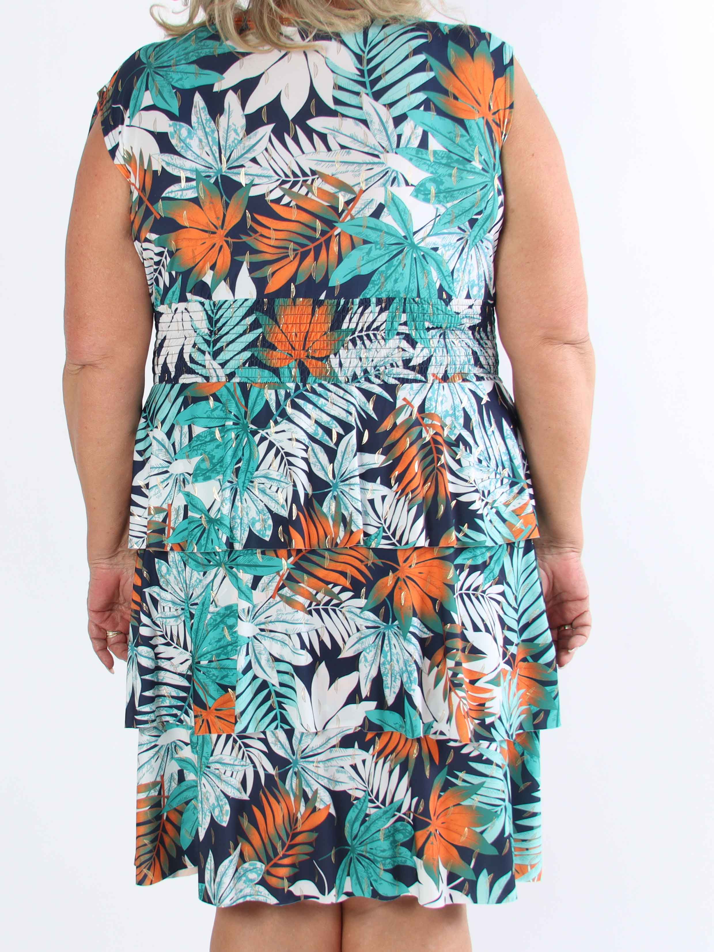 Pams Leaf Frills - Plus size-klänning med bladtryck och volanger