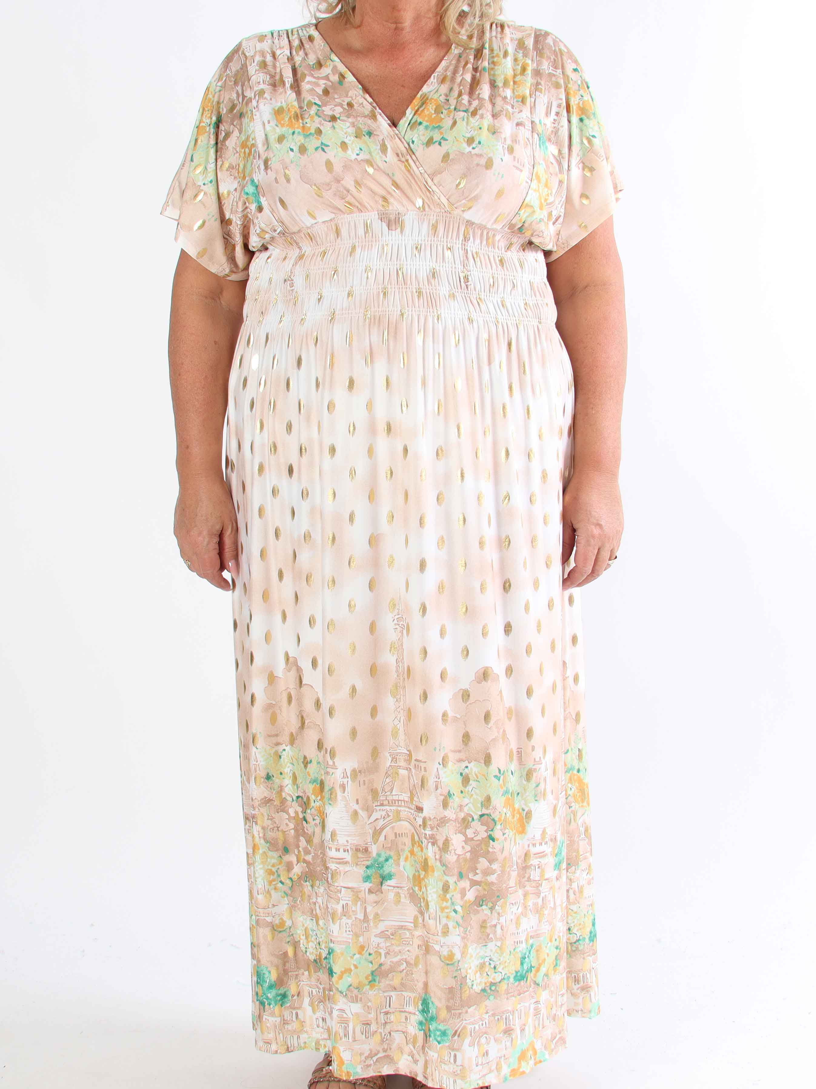 Pams Paris - Lång stretchig plus size-klänning med guldnitar