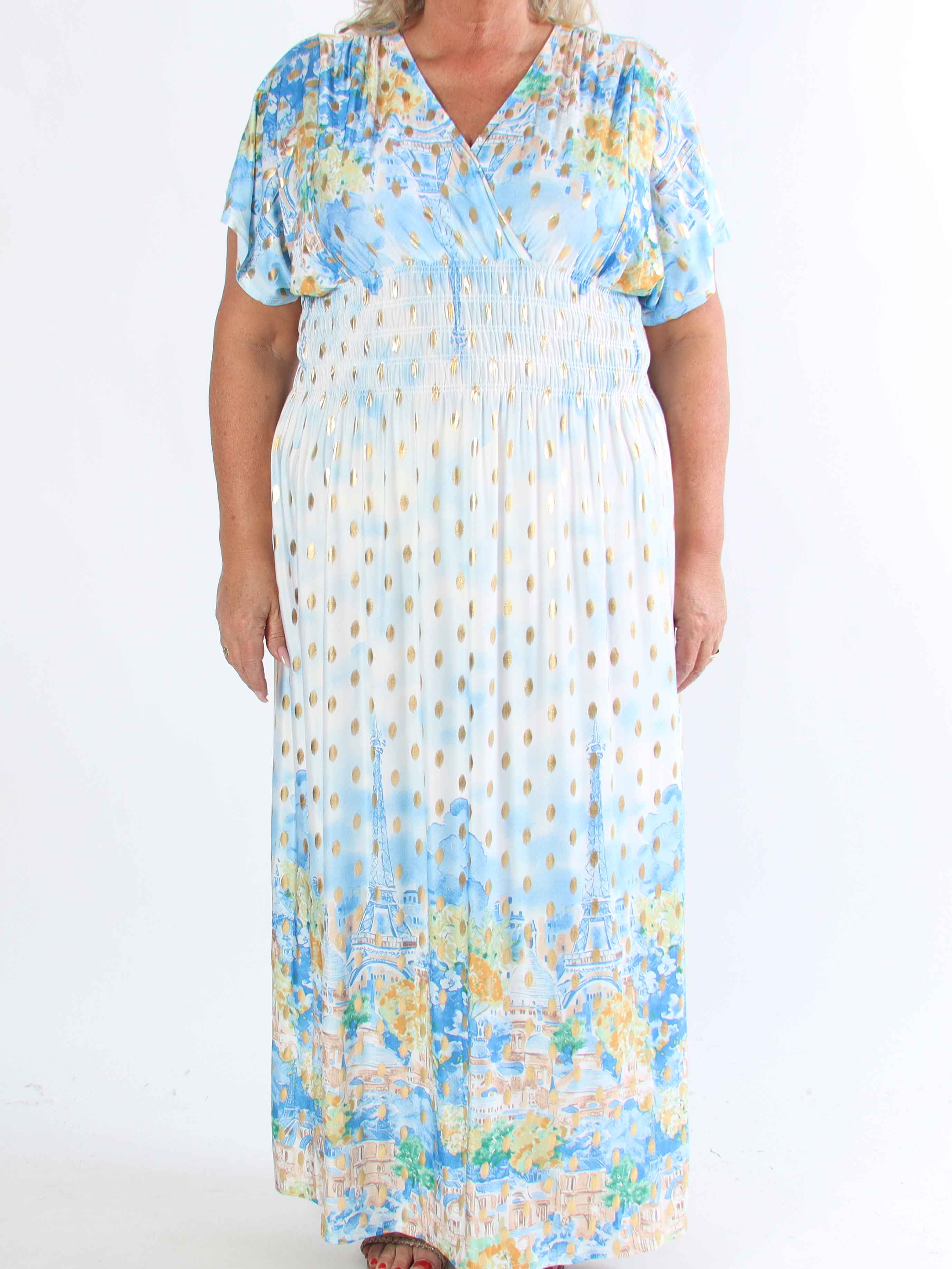 Pams Paris - Lång stretchig plus size-klänning med guldnitar