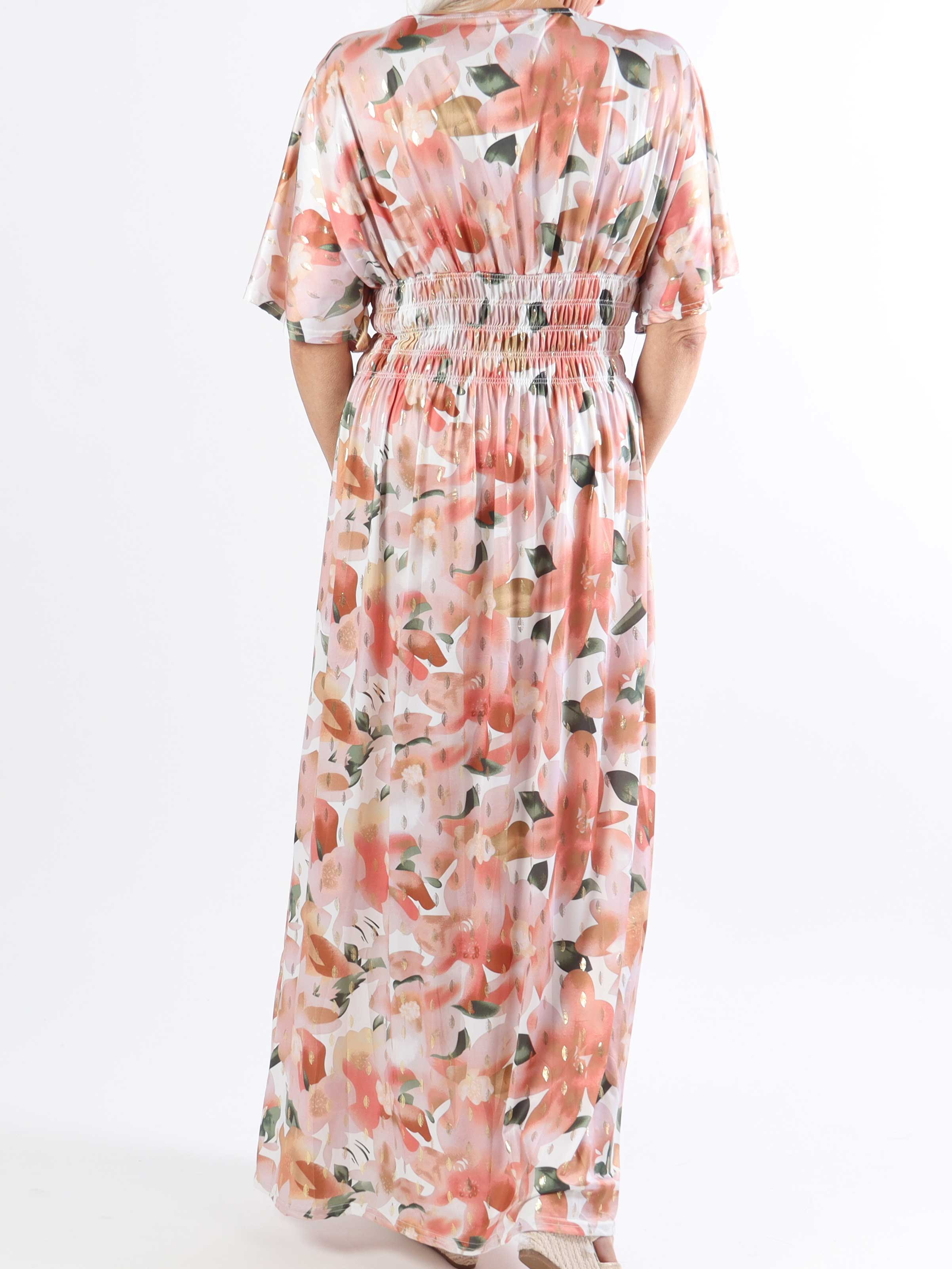 Pams Sweet Flower - Lång elastisk plus size-klänning i skrynkelfritt tyg
