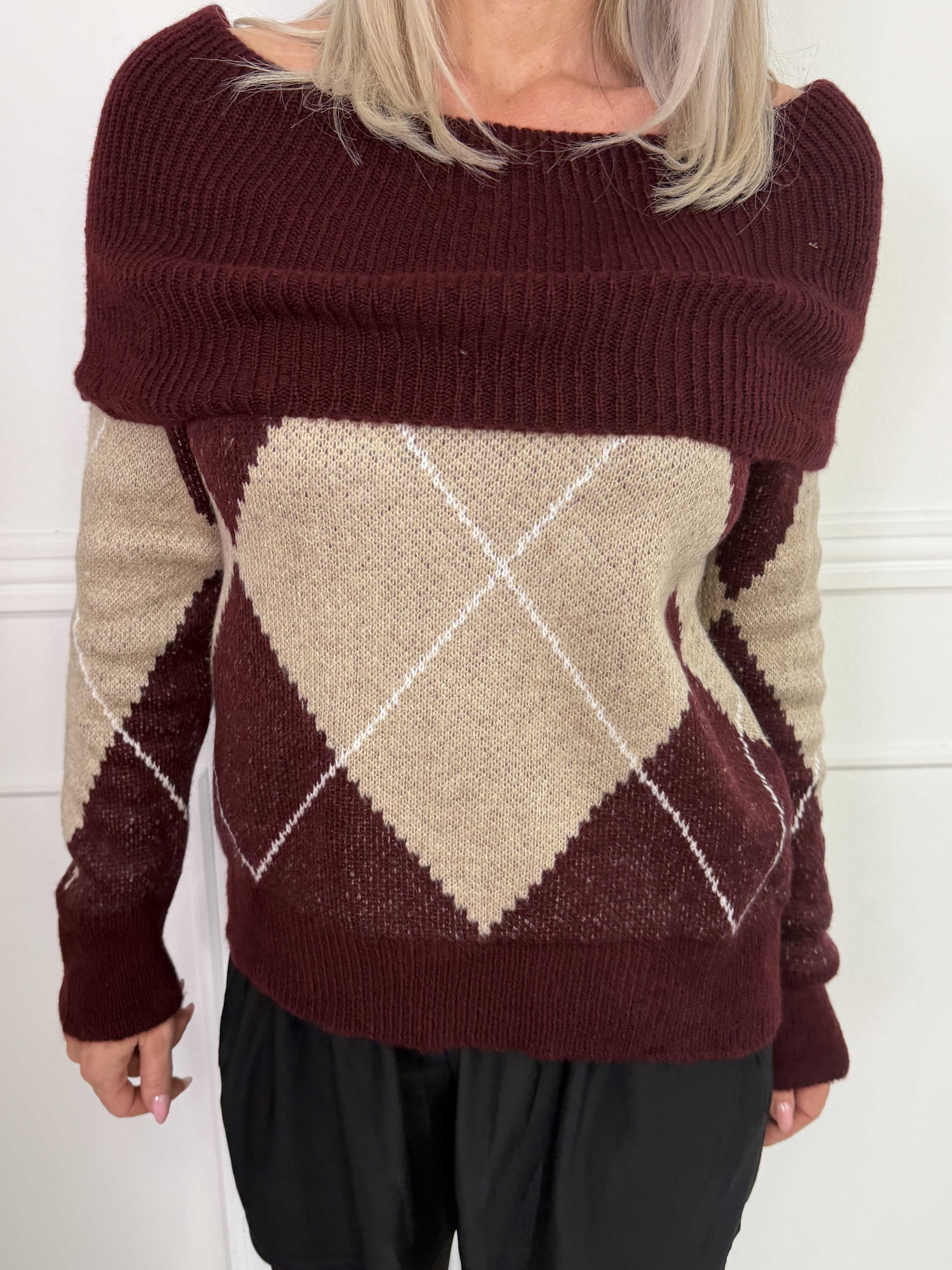 Paola - Stickad off-shoulder tröja med mönster