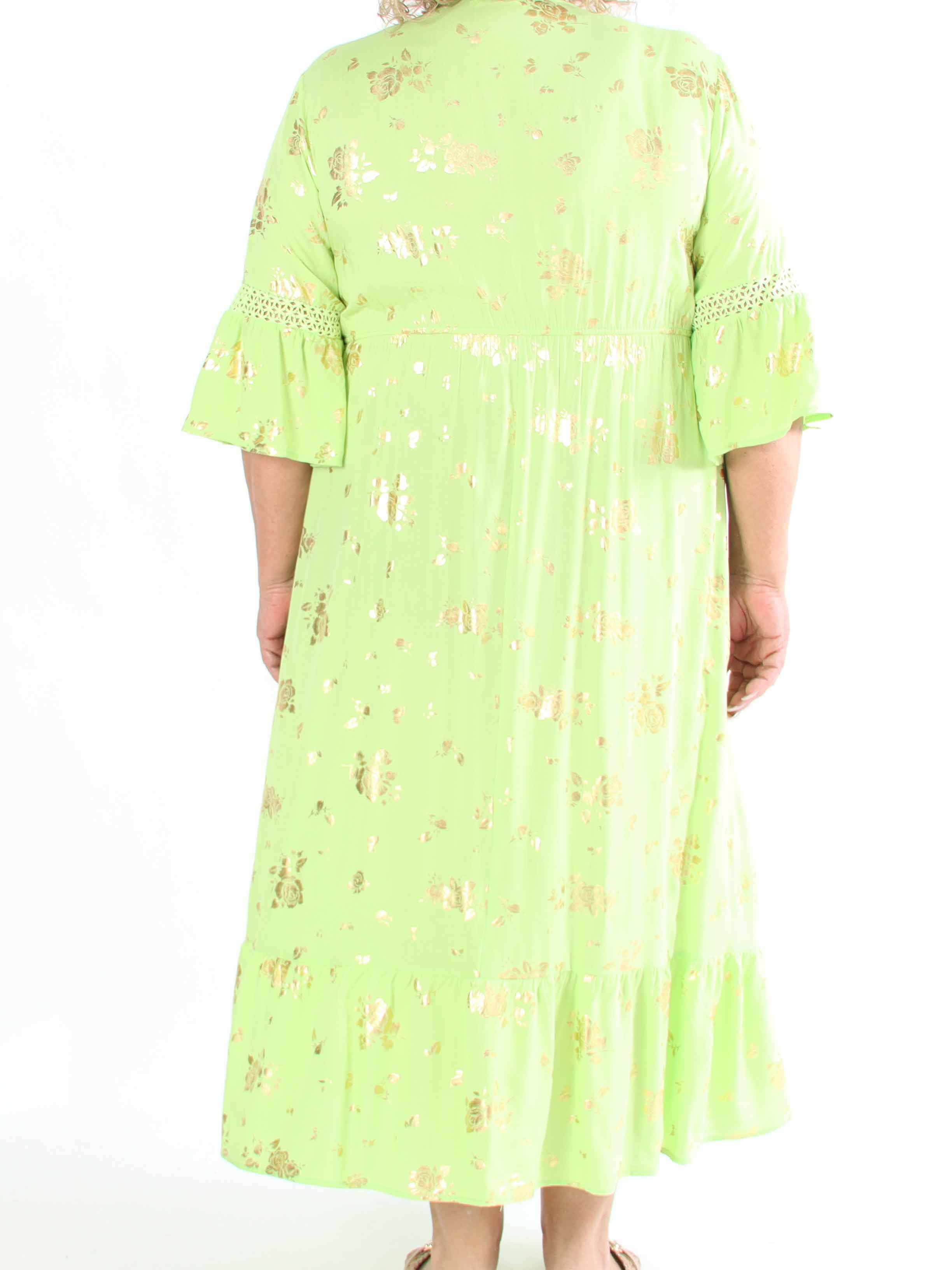 Pernilla - Klänning med guldfärgade blommor och broderier