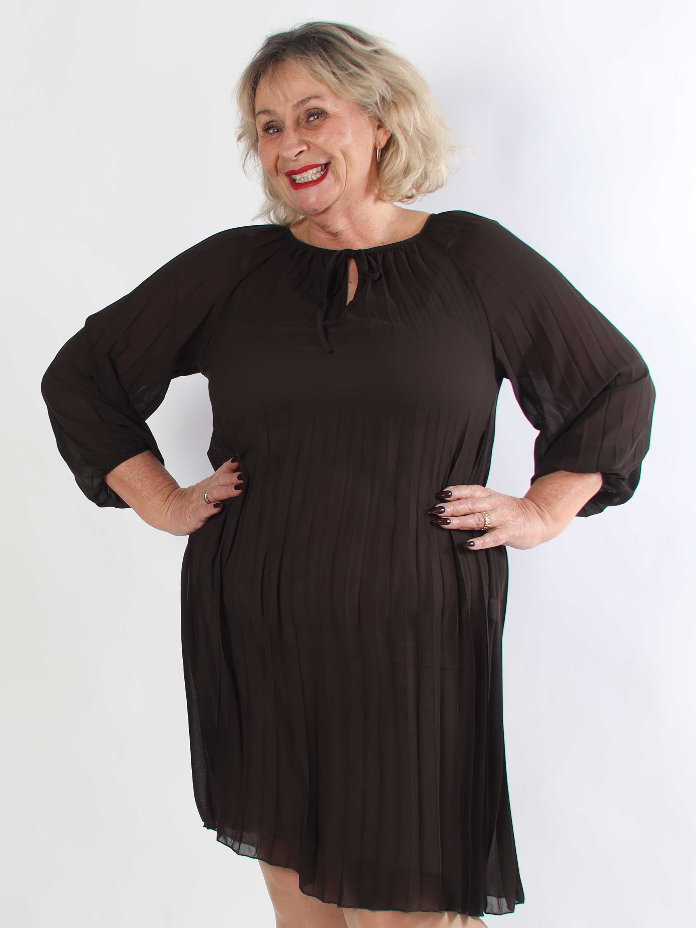 Philippa - Sød plisseret plus size kjole i semi-transparent chiffon