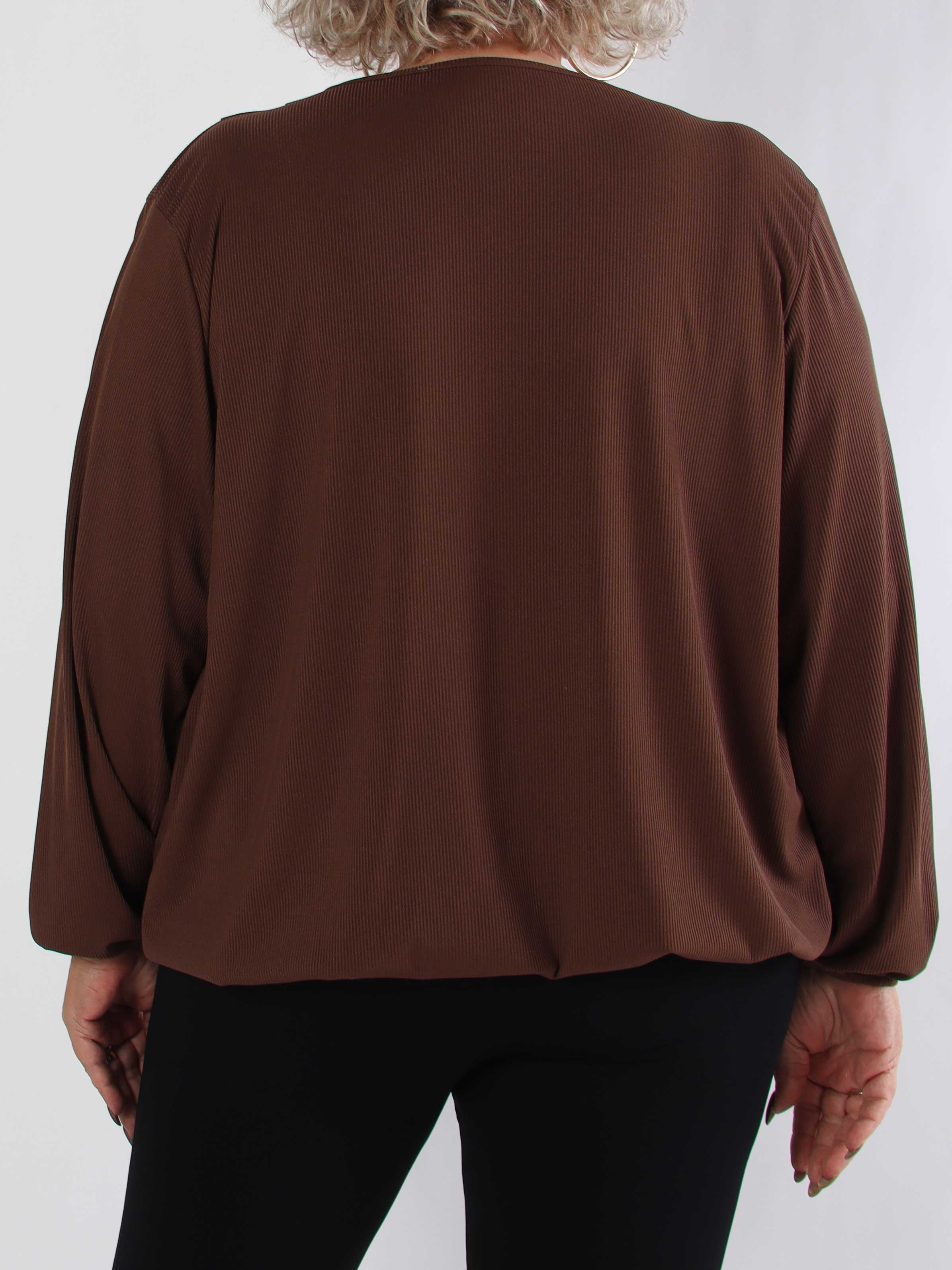 Rakel Plain - Långärmad plus size blus i ribbat tyg