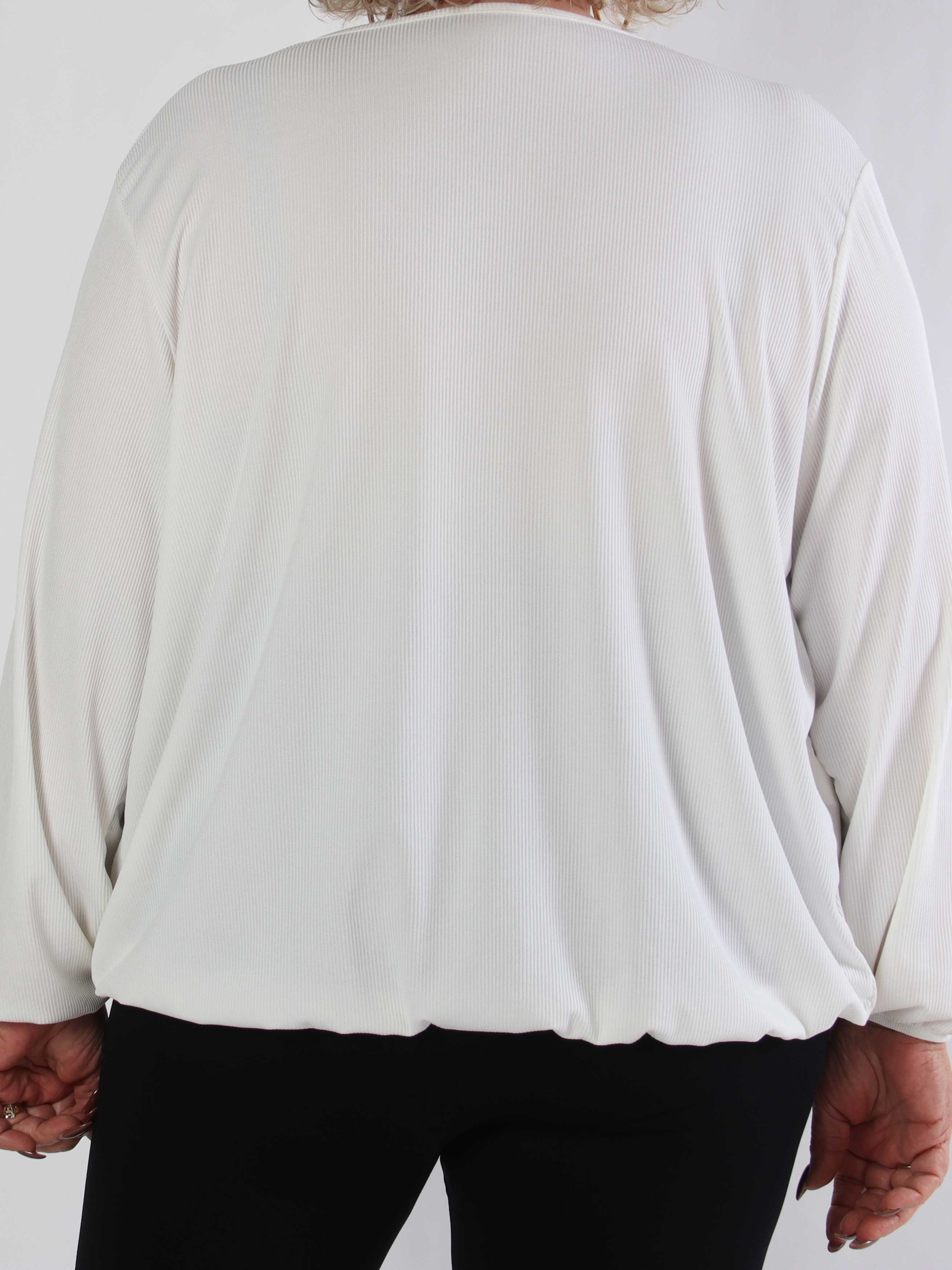 Rakel Plain - Långärmad plus size blus i ribbat tyg