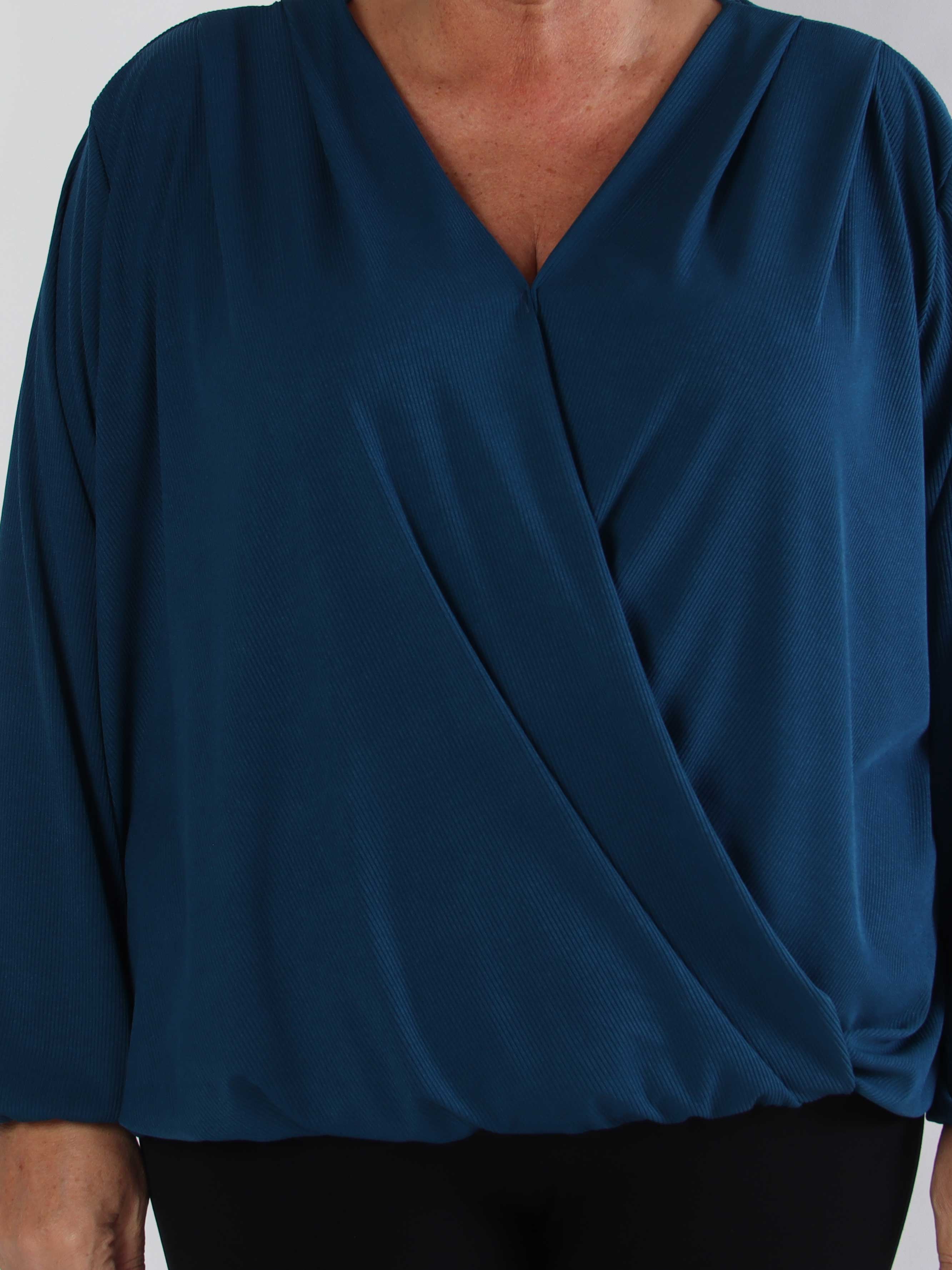 Rakel Plain - Långärmad plus size blus i ribbat tyg