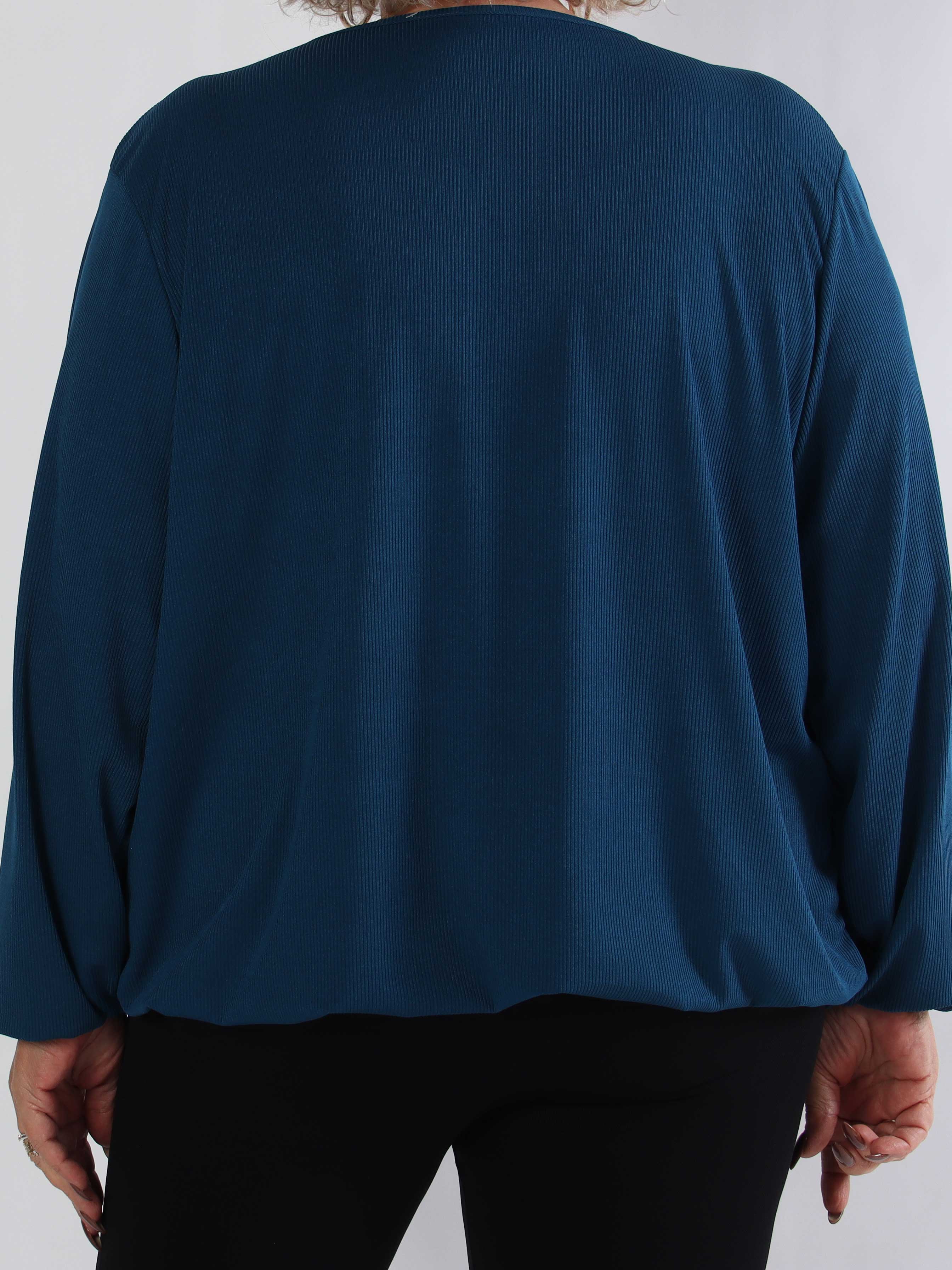 Rakel Plain - Långärmad plus size blus i ribbat tyg