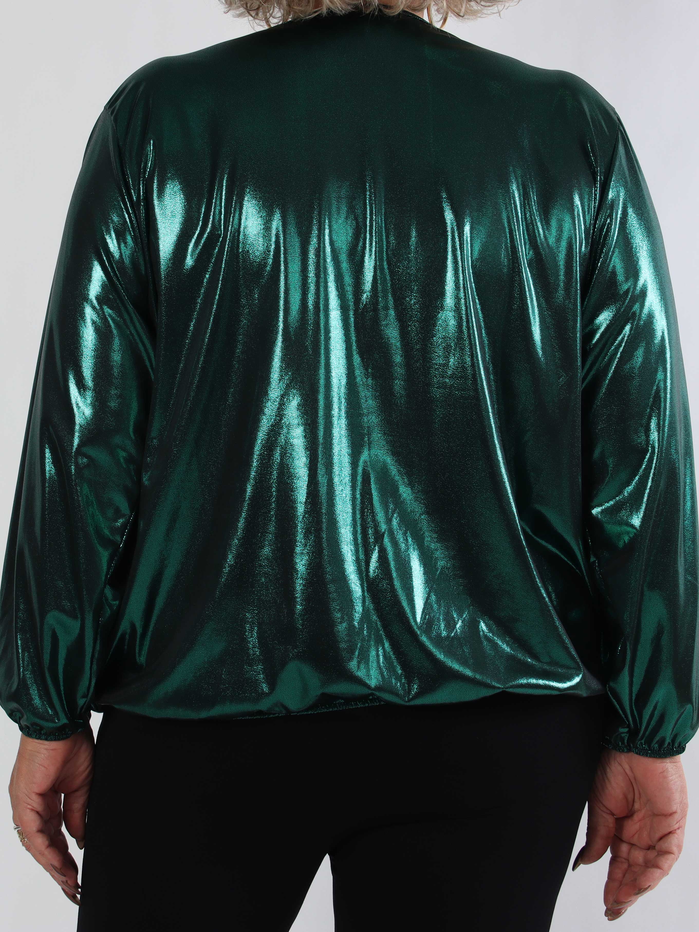 Rakel Shiny - Långärmad plus size blus i skimrande tyg