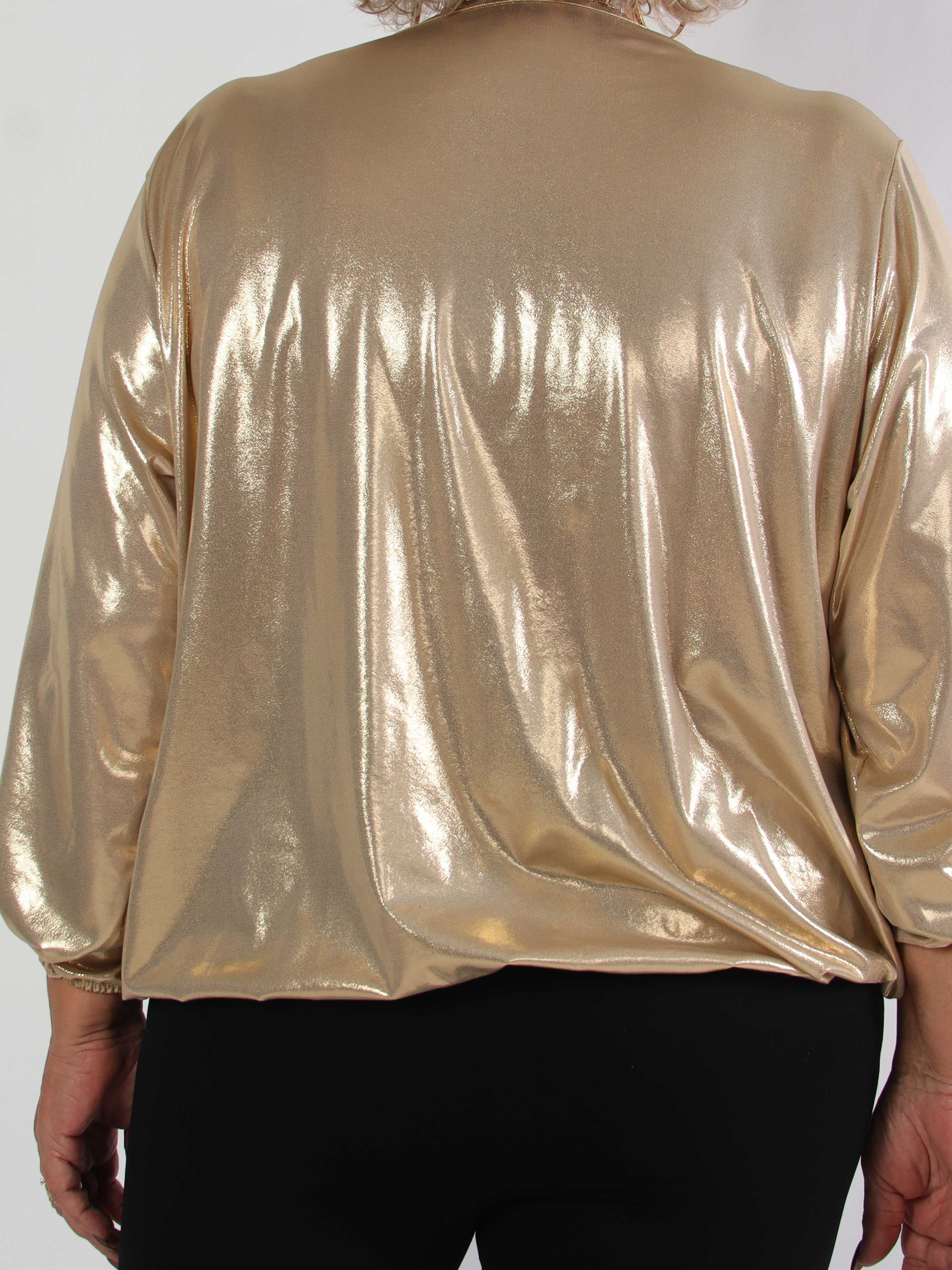 Rakel Shiny - Långärmad plus size blus i skimrande tyg