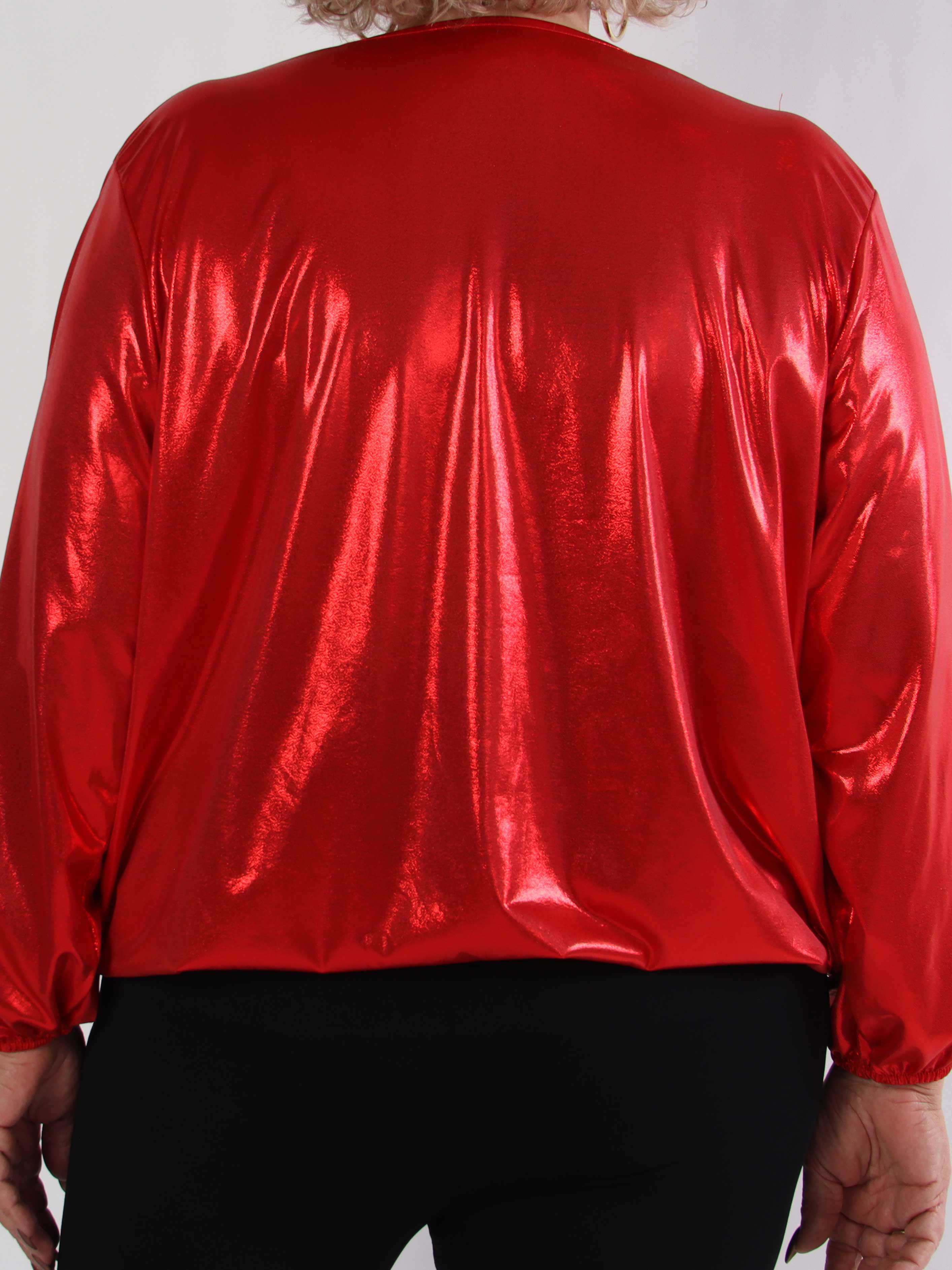 Rakel Shiny - Långärmad plus size blus i skimrande tyg