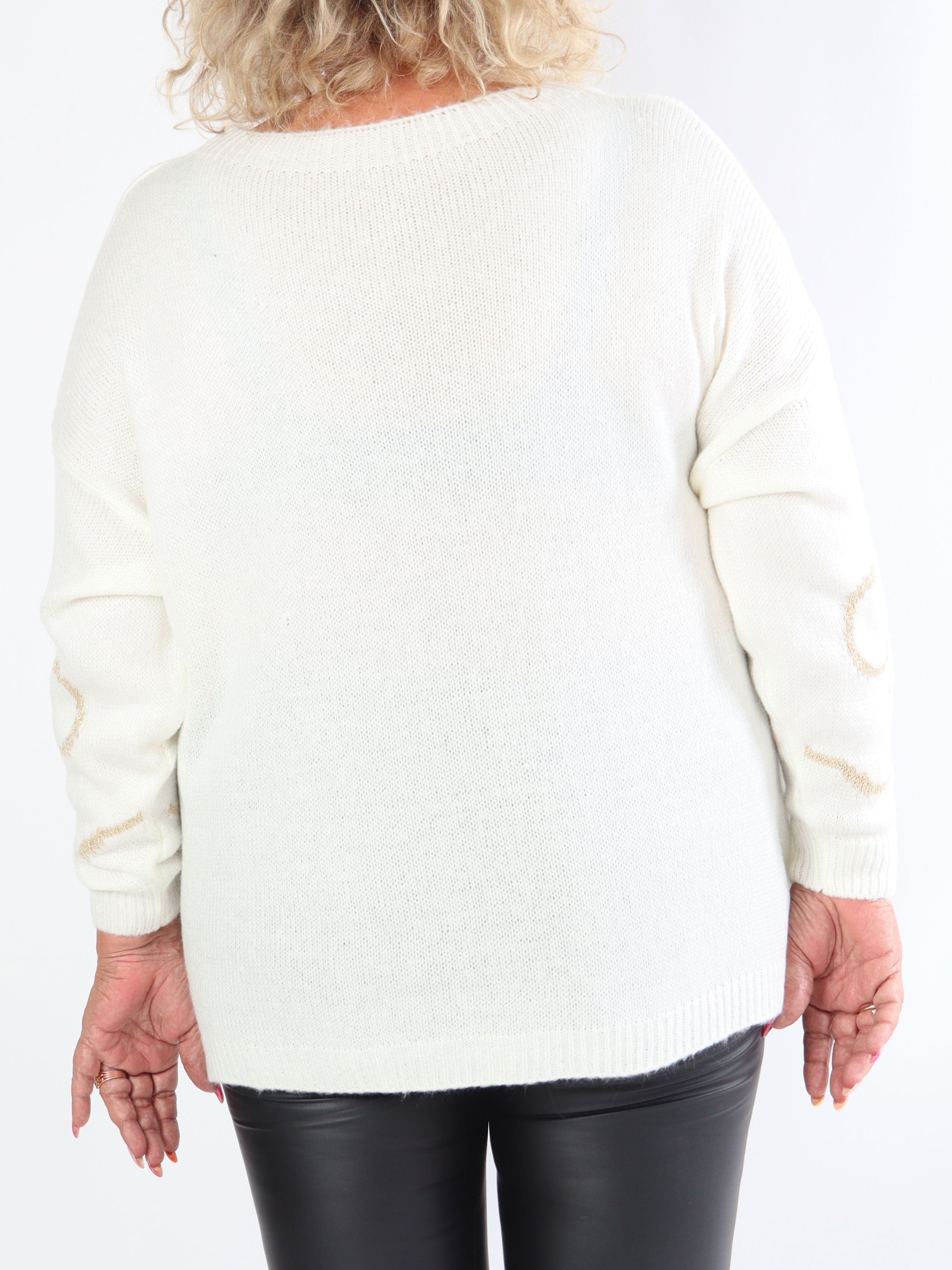 Ruby - Stickad plus size tröja med ull och rosett i guldtråd