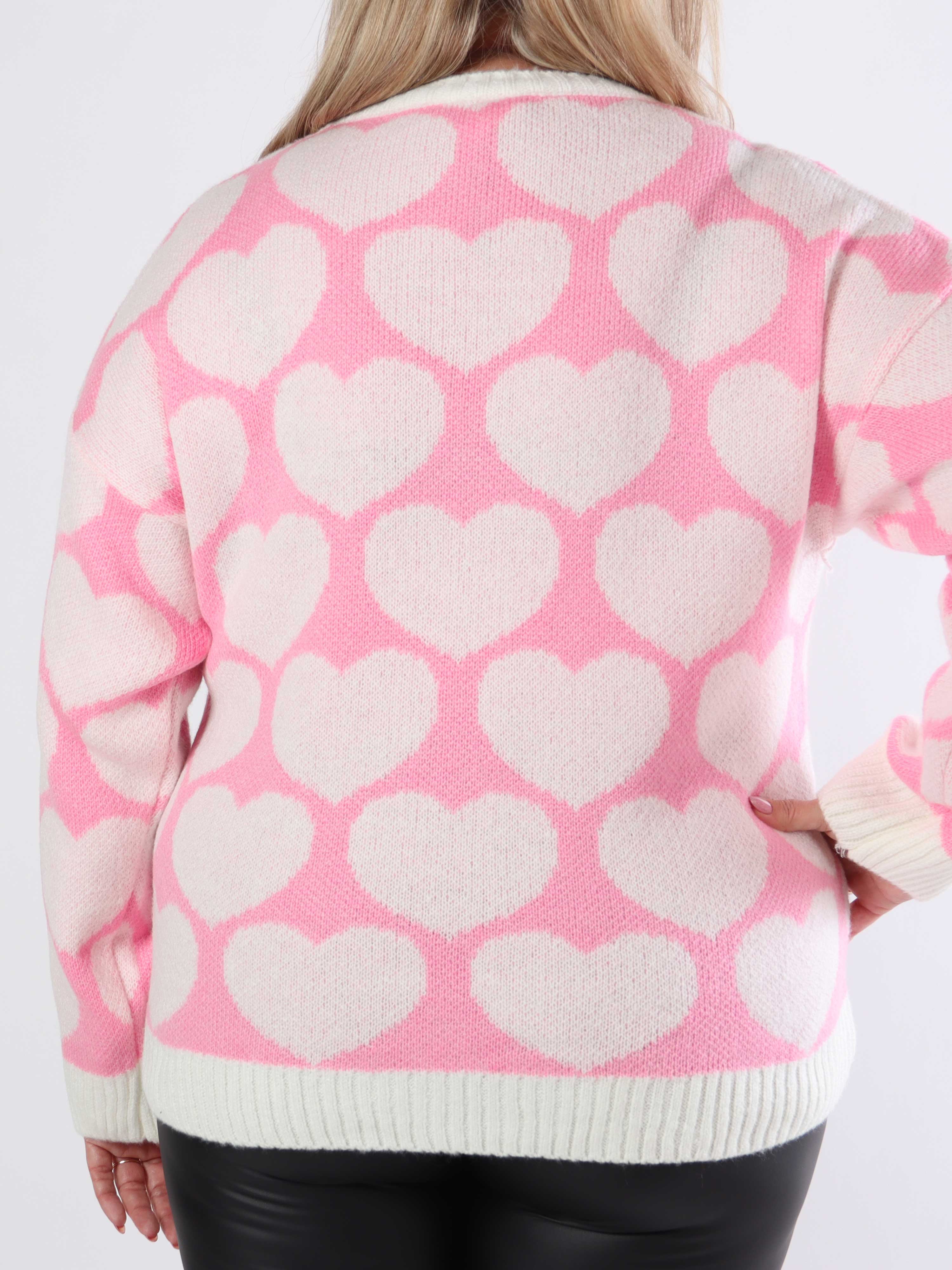 Saidy - Tjock plus size stickad blus med hjärtan