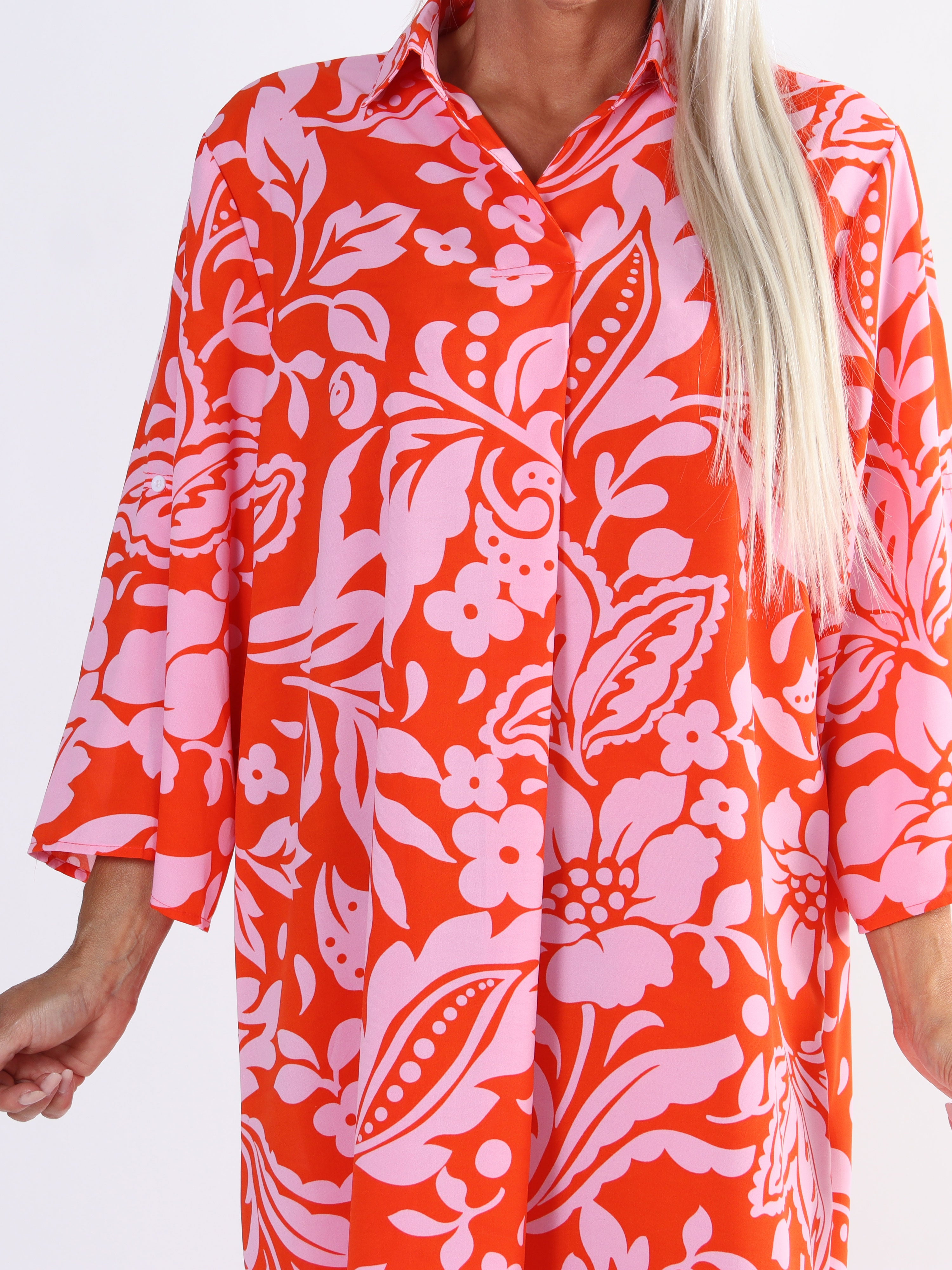 Sanne - Mångfärgad plus size  mönstrad skjortklänning