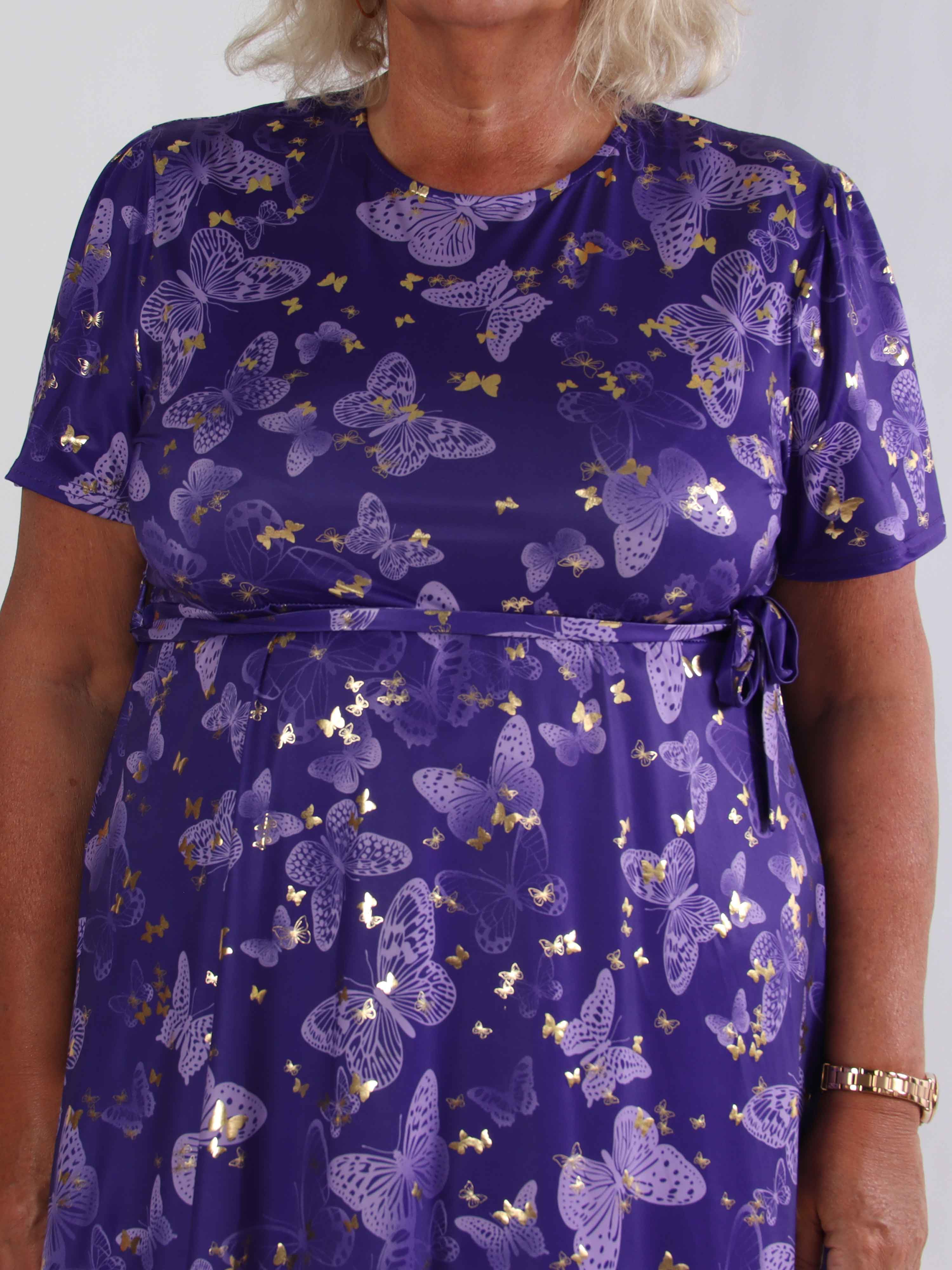 Sansa Butterfly Short - Elastisk plus size kjole med sommerfugleprint