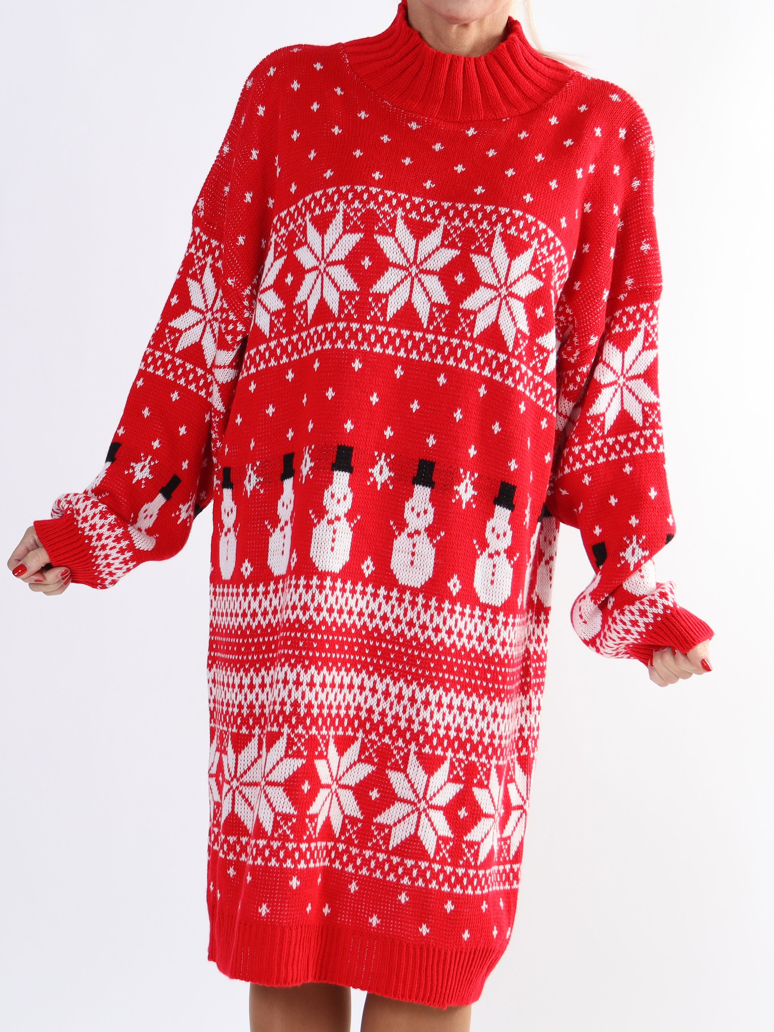 Snowman - Stickad julklänning i plus size med snögubbar och snöflingor