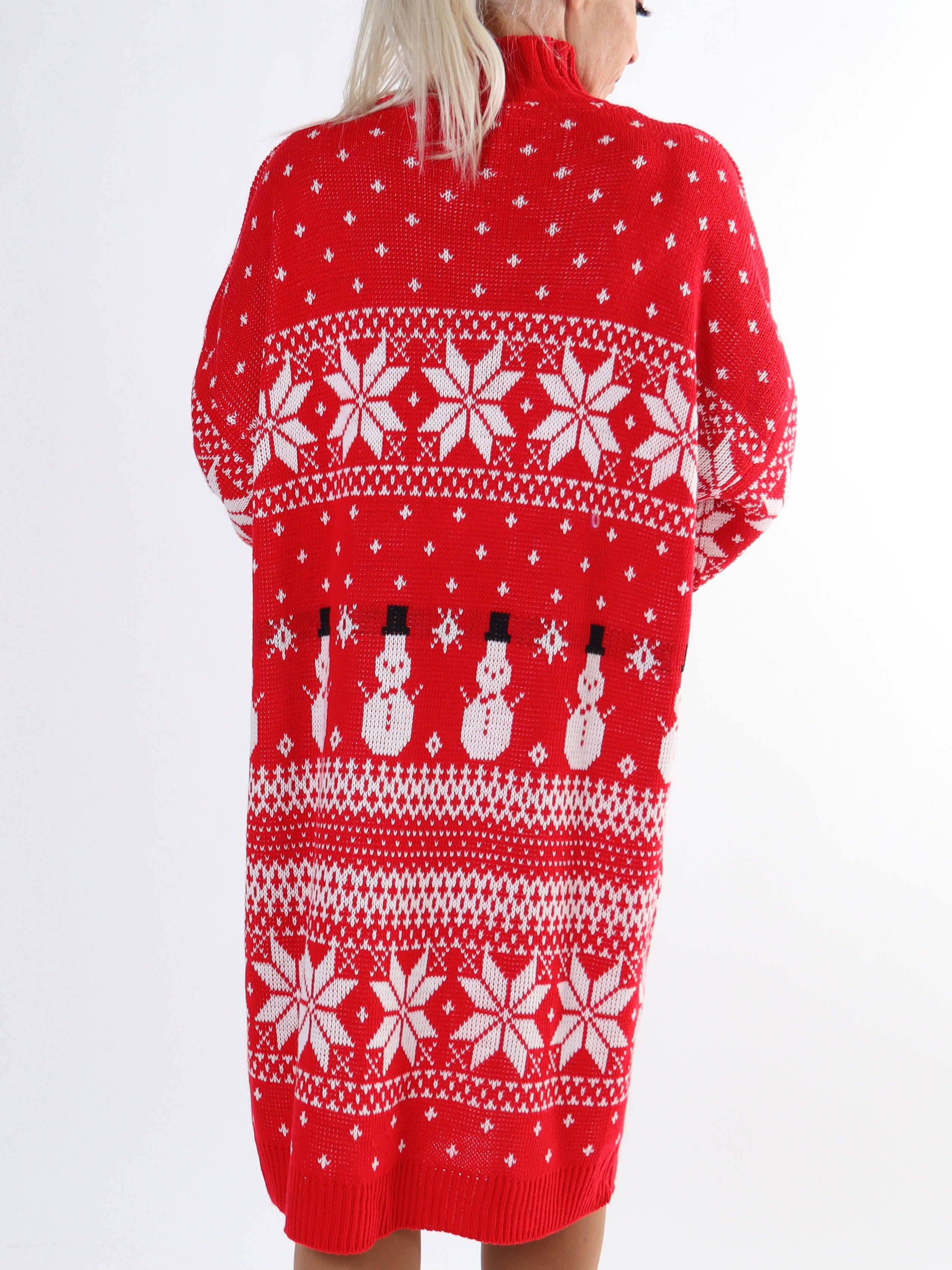 Snowman - Stickad julklänning i plus size med snögubbar och snöflingor