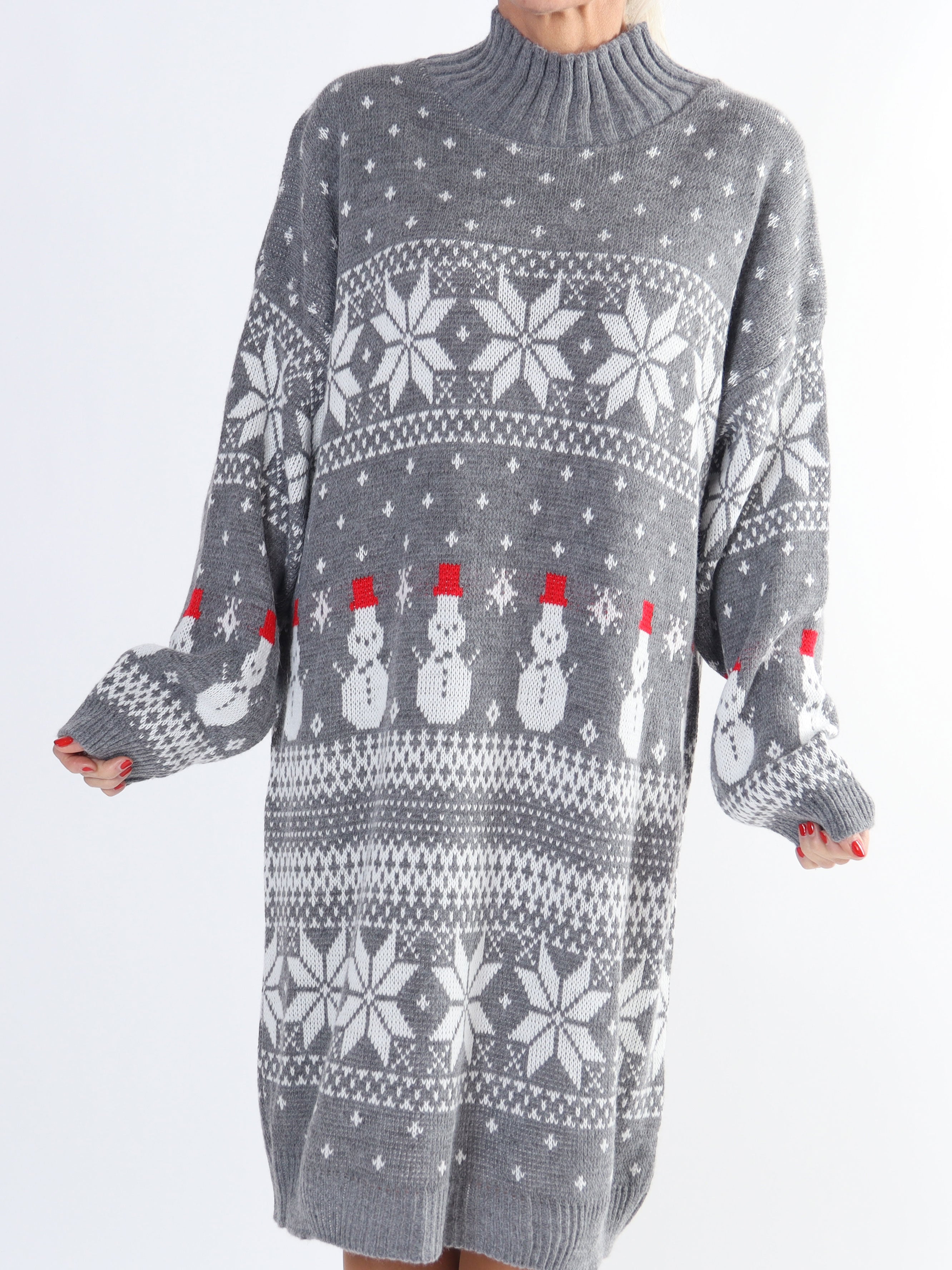 Snowman - Stickad julklänning i plus size med snögubbar och snöflingor