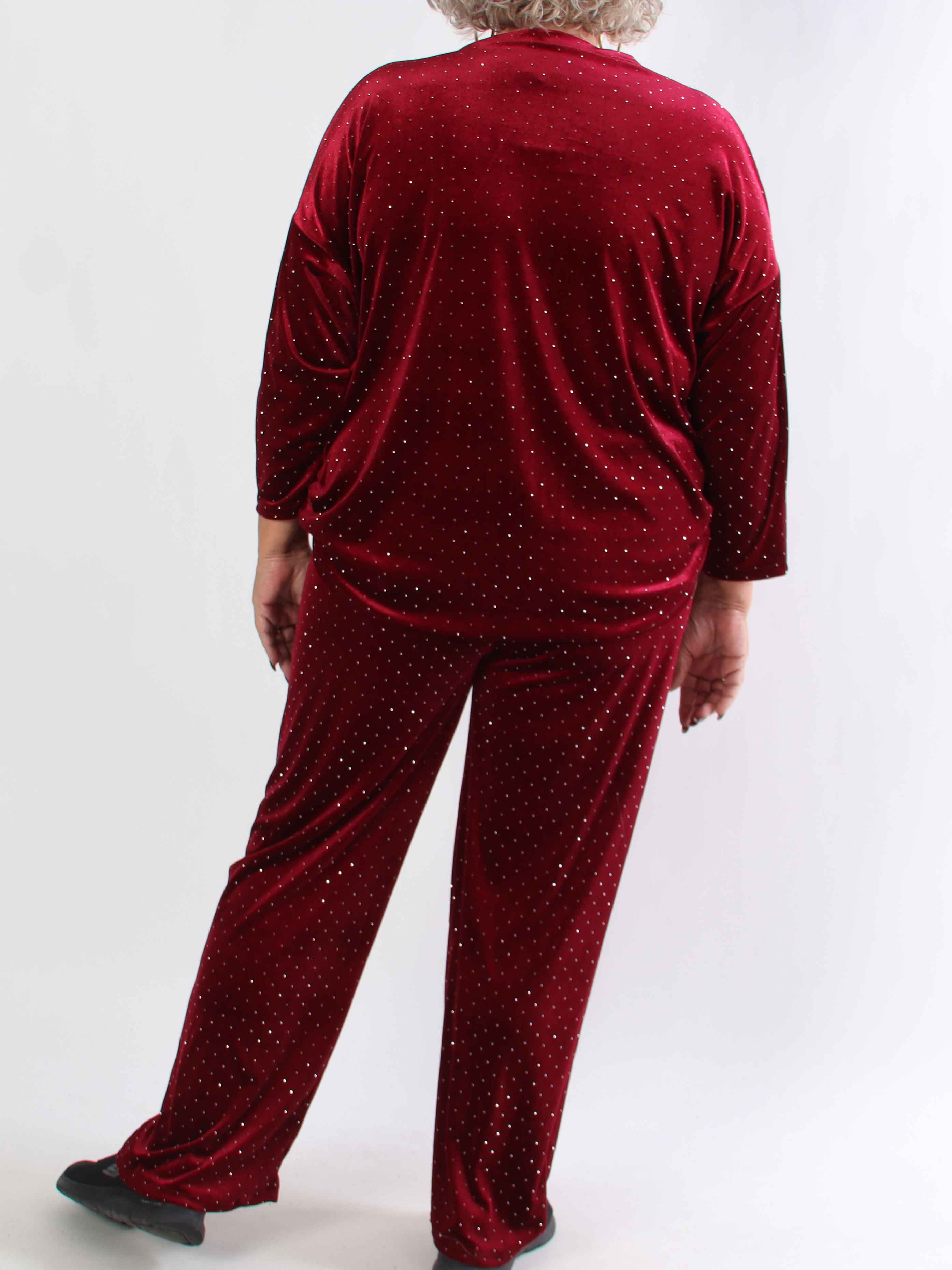 Sparkling - Mjukt plus size set i velour med glittrande stenar