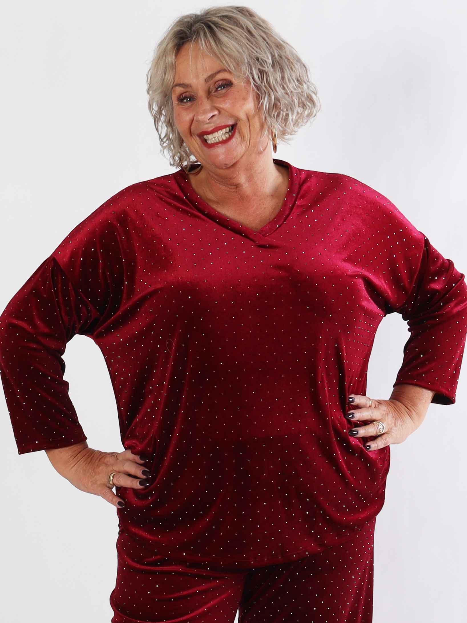 Sparkling - Mjukt plus size set i velour med glittrande stenar