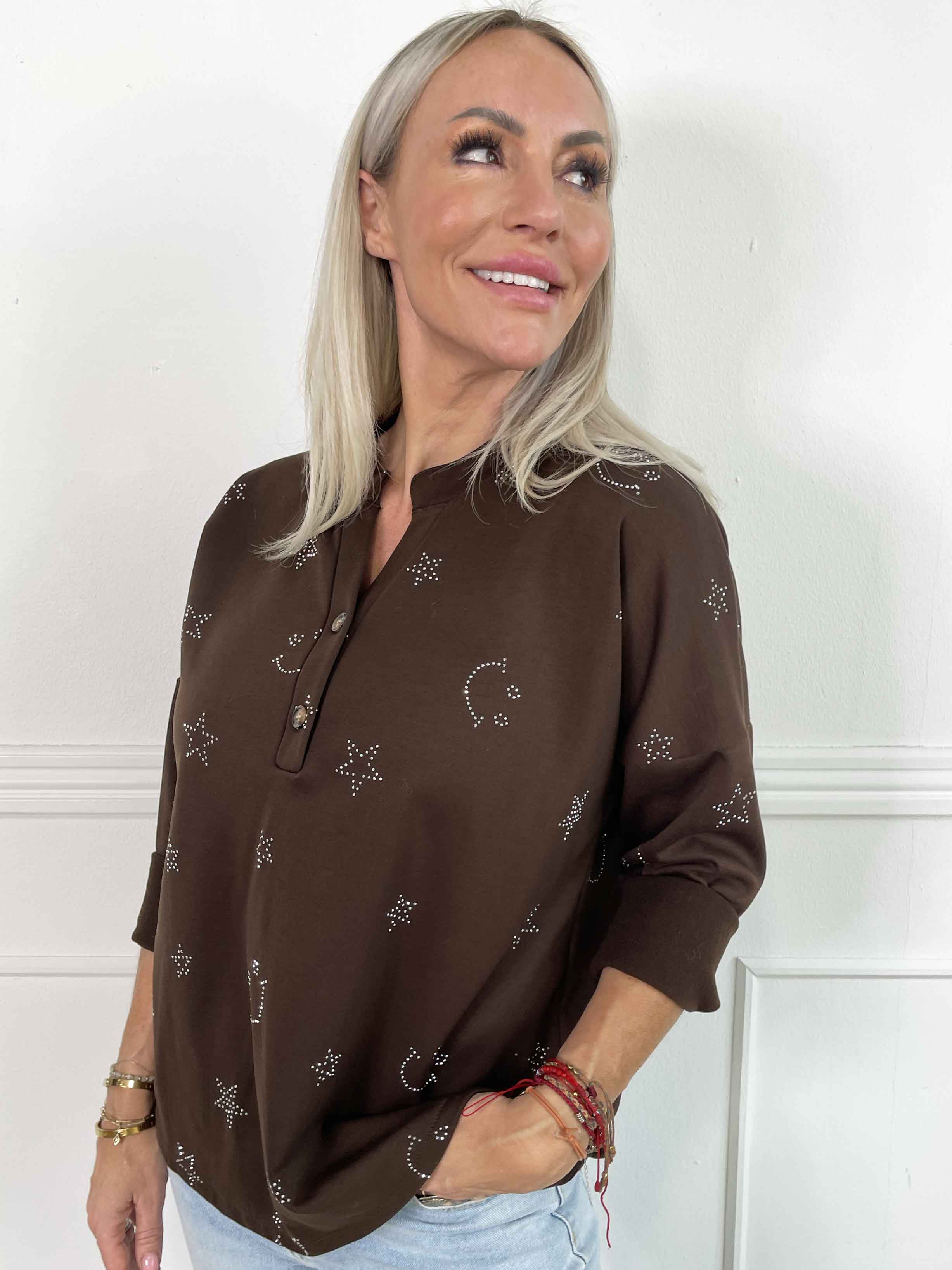 Star - Mjuk skjorta med smiley och stjärnor i strass