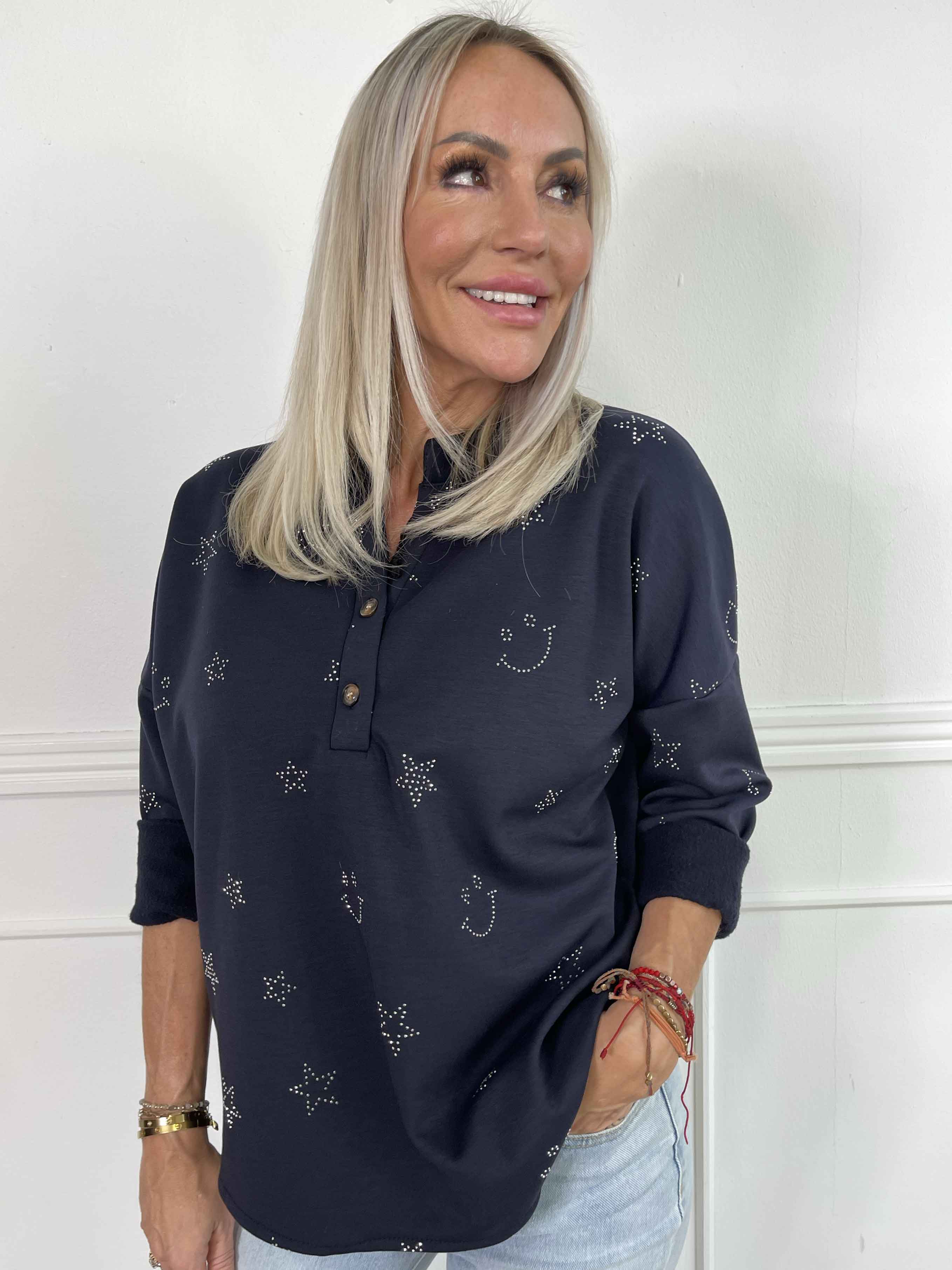 Star - Mjuk skjorta med smiley och stjärnor i strass