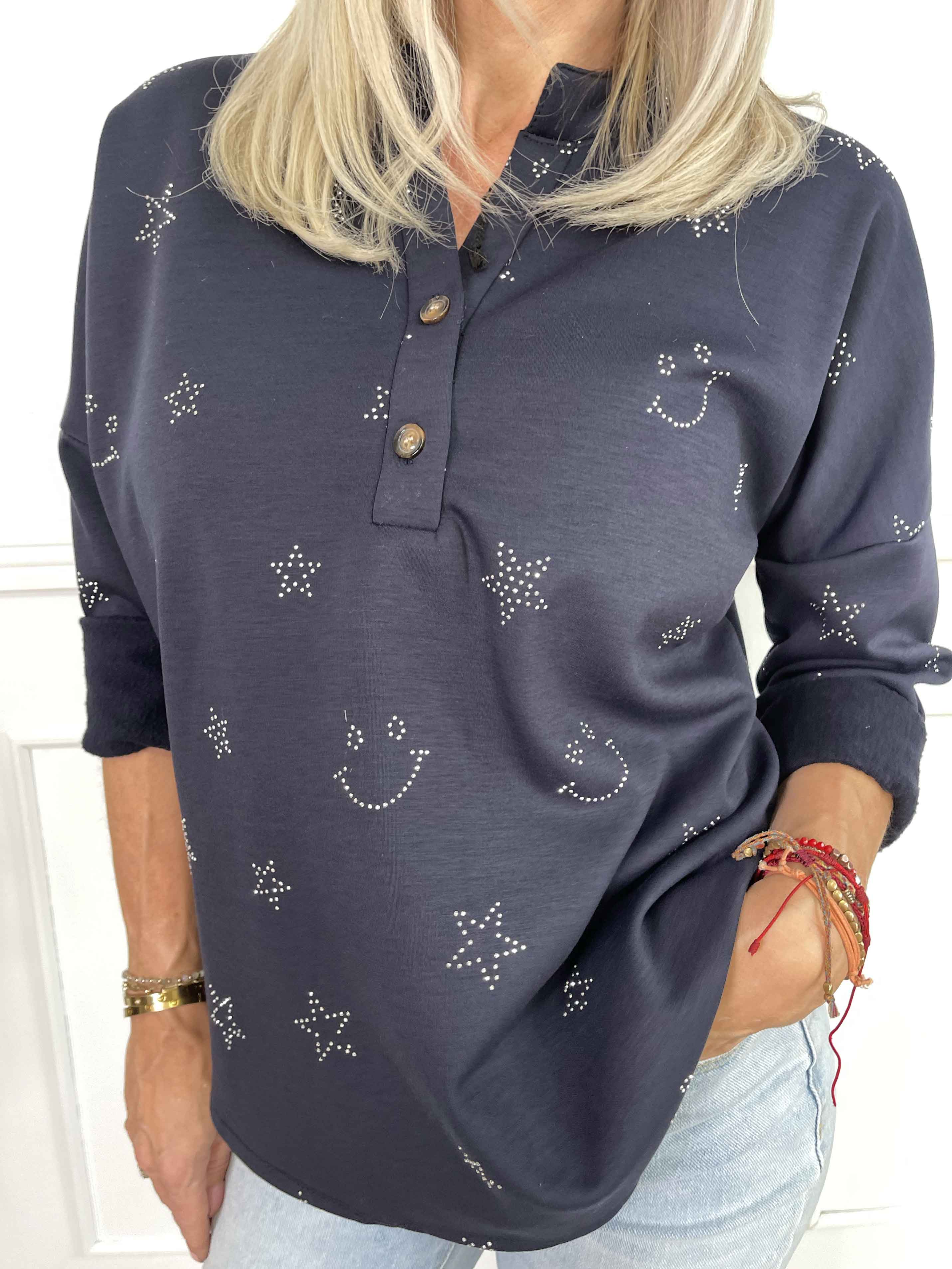 Star - Mjuk skjorta med smiley och stjärnor i strass