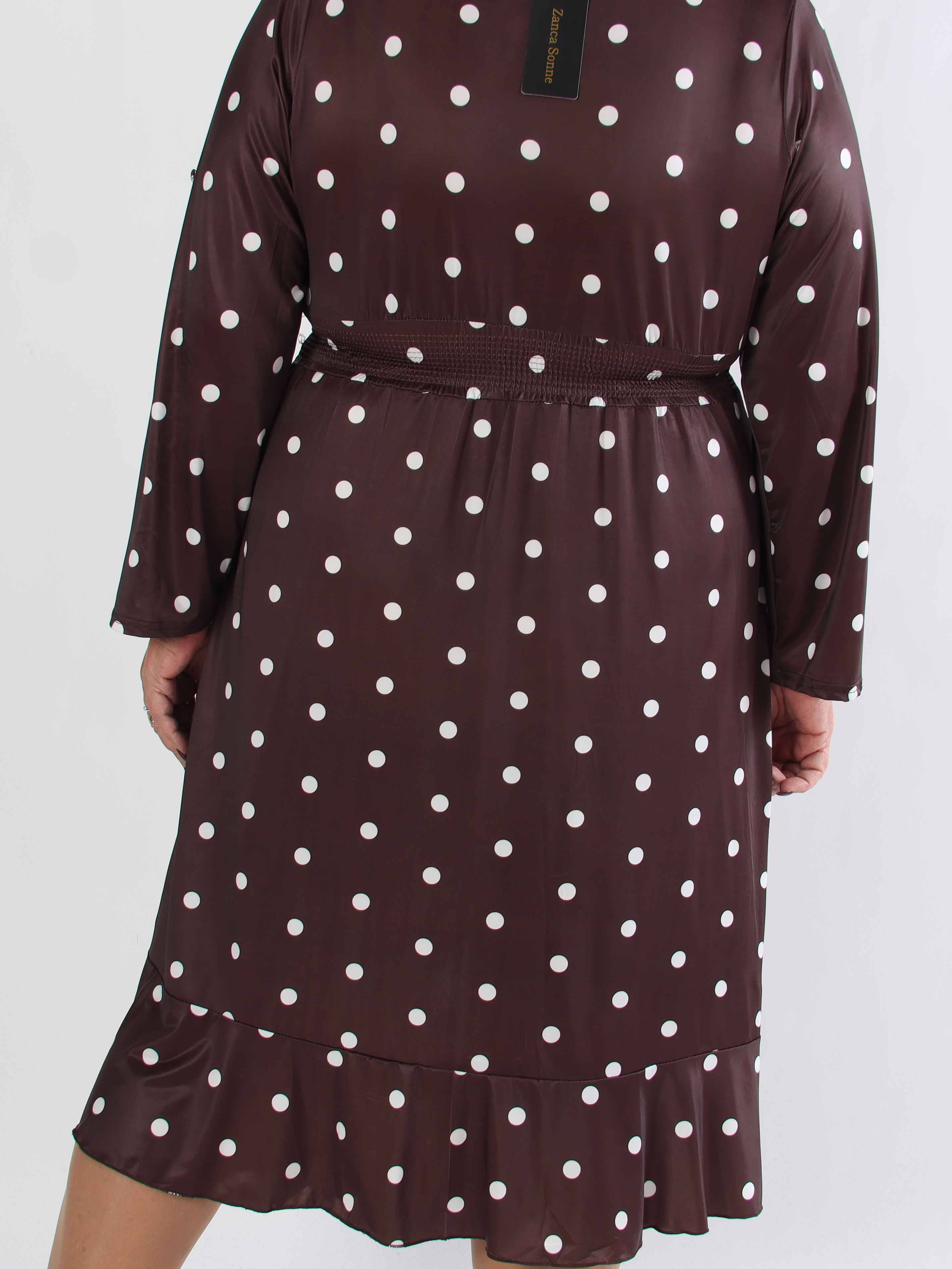 Savina Dot - Elastisk plus size klänning i omlott-look med prickar
