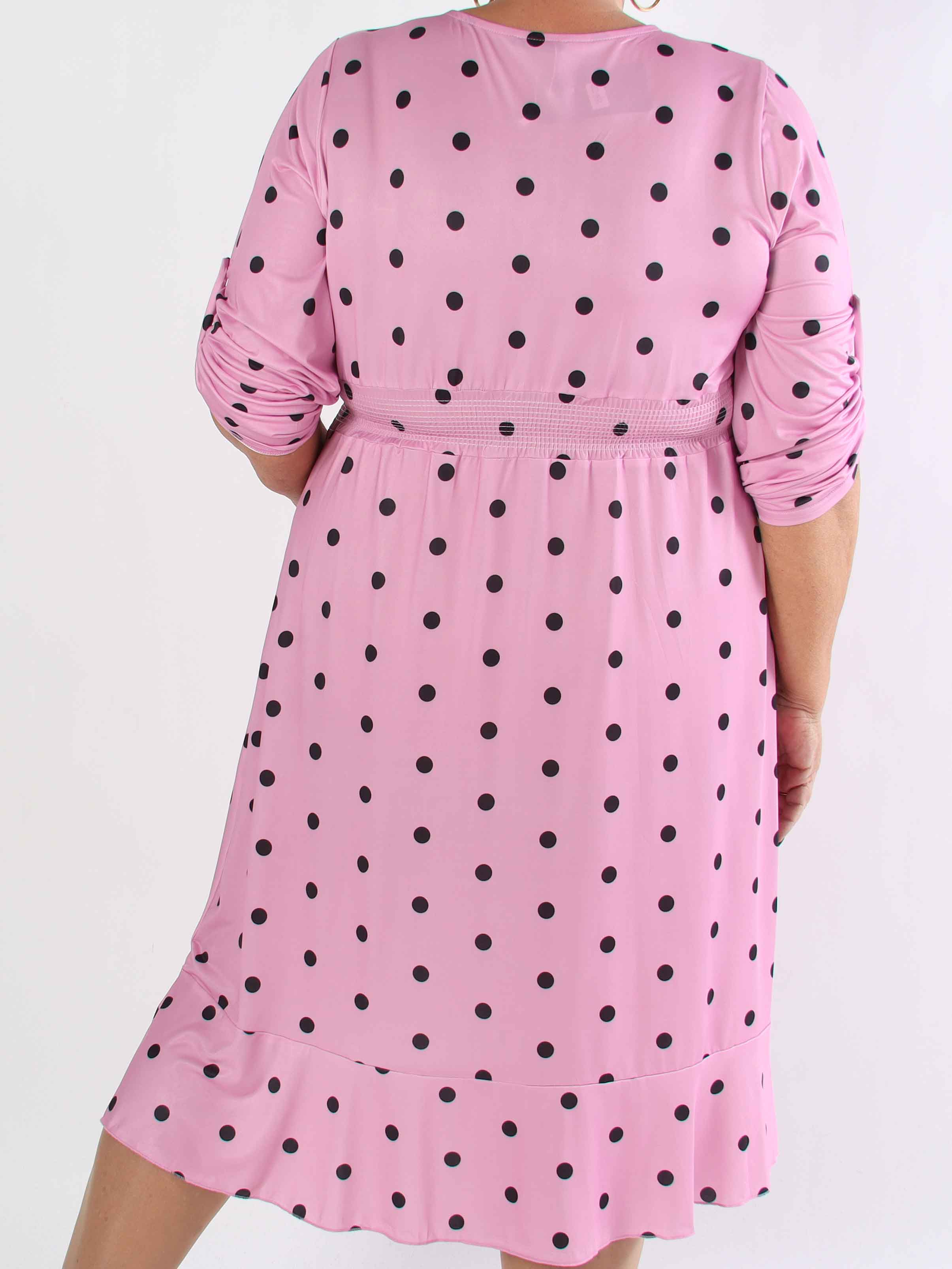 Savina Dot - Elastisk plus size klänning i omlott-look med prickar