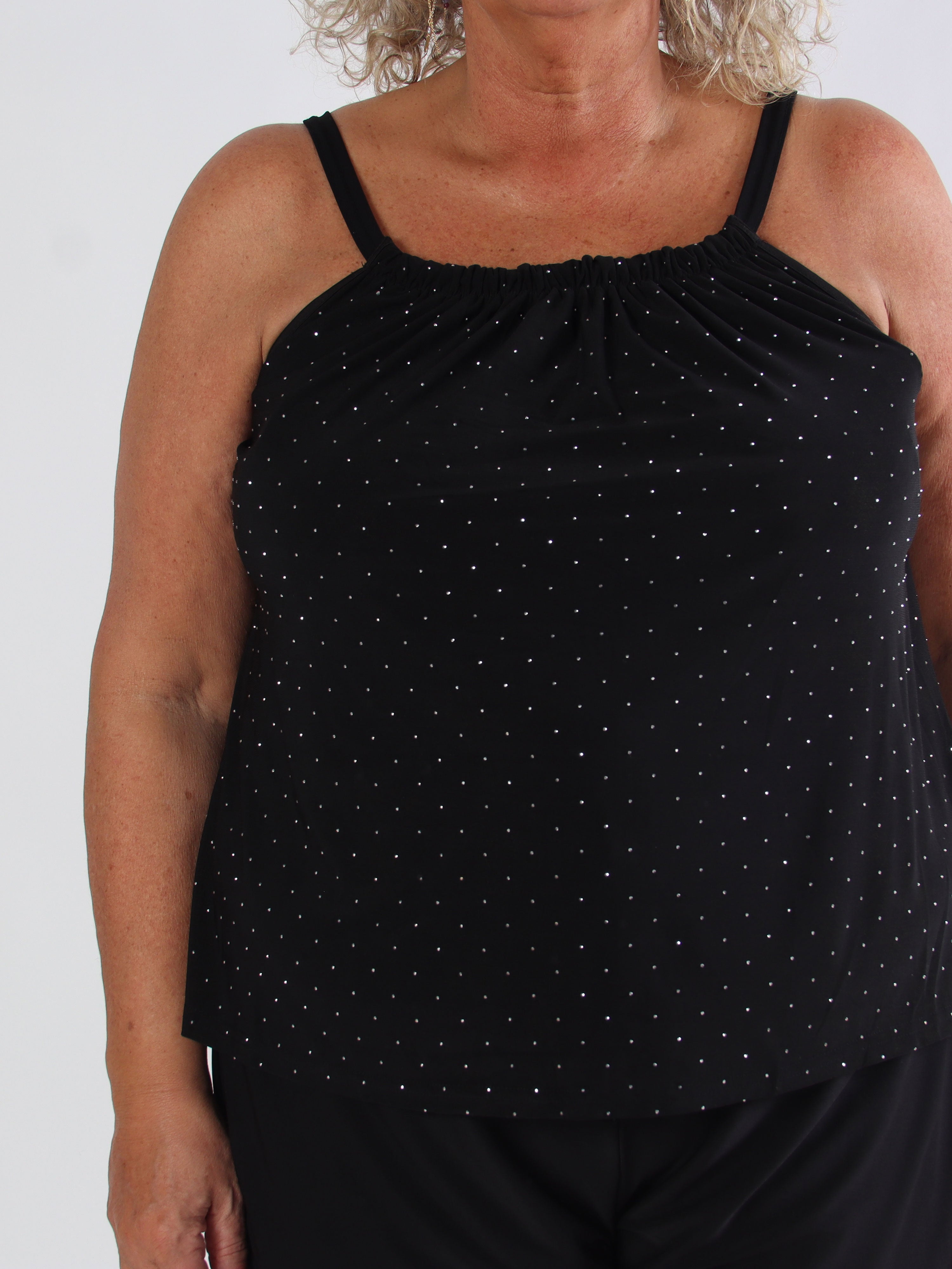Sunlove Crystal Top - Enfärgad plus size elastisk topp med mock neck