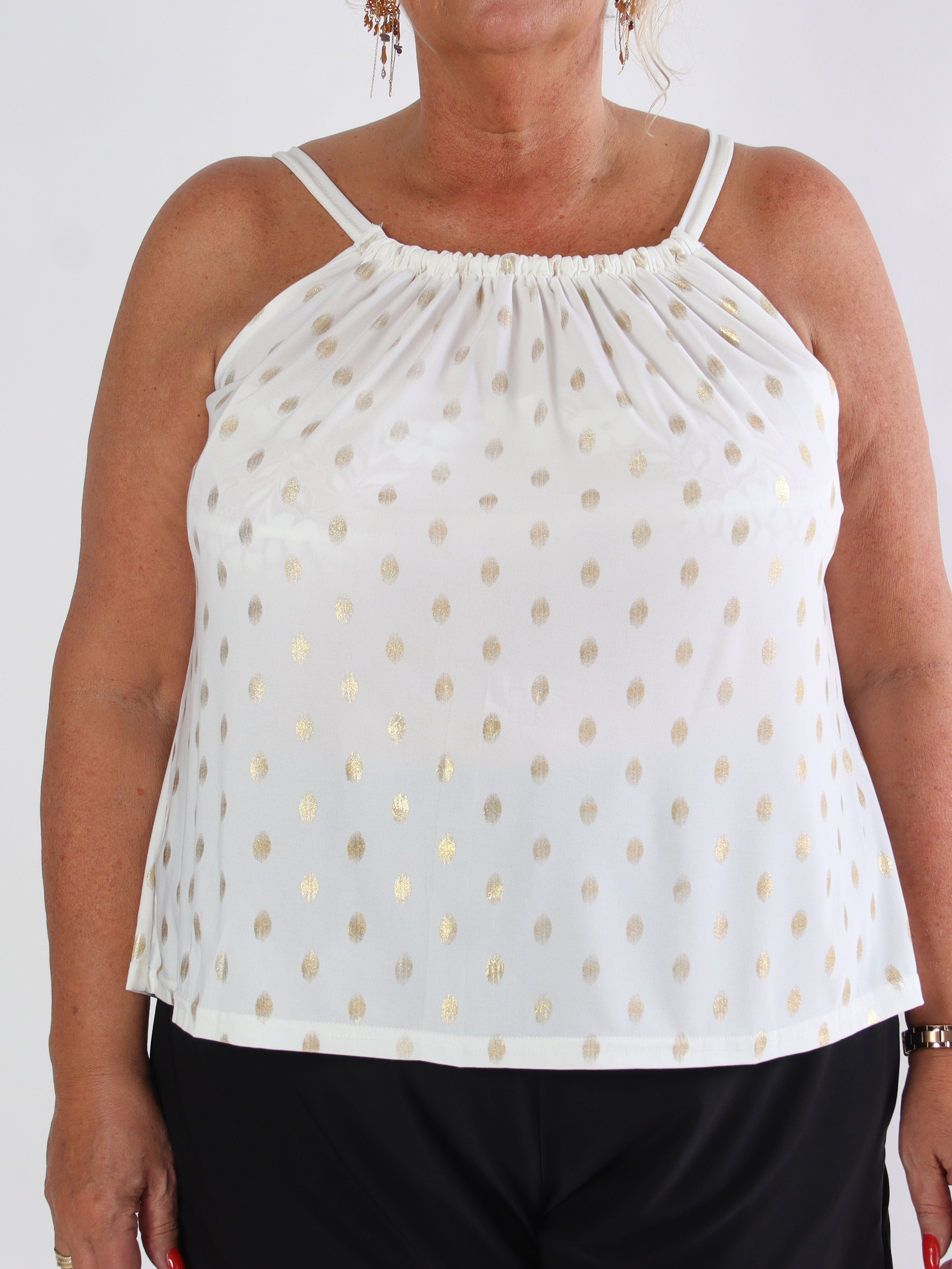 Sunlove Dot Top - Elastisk plus size-topp med band och guldprickar