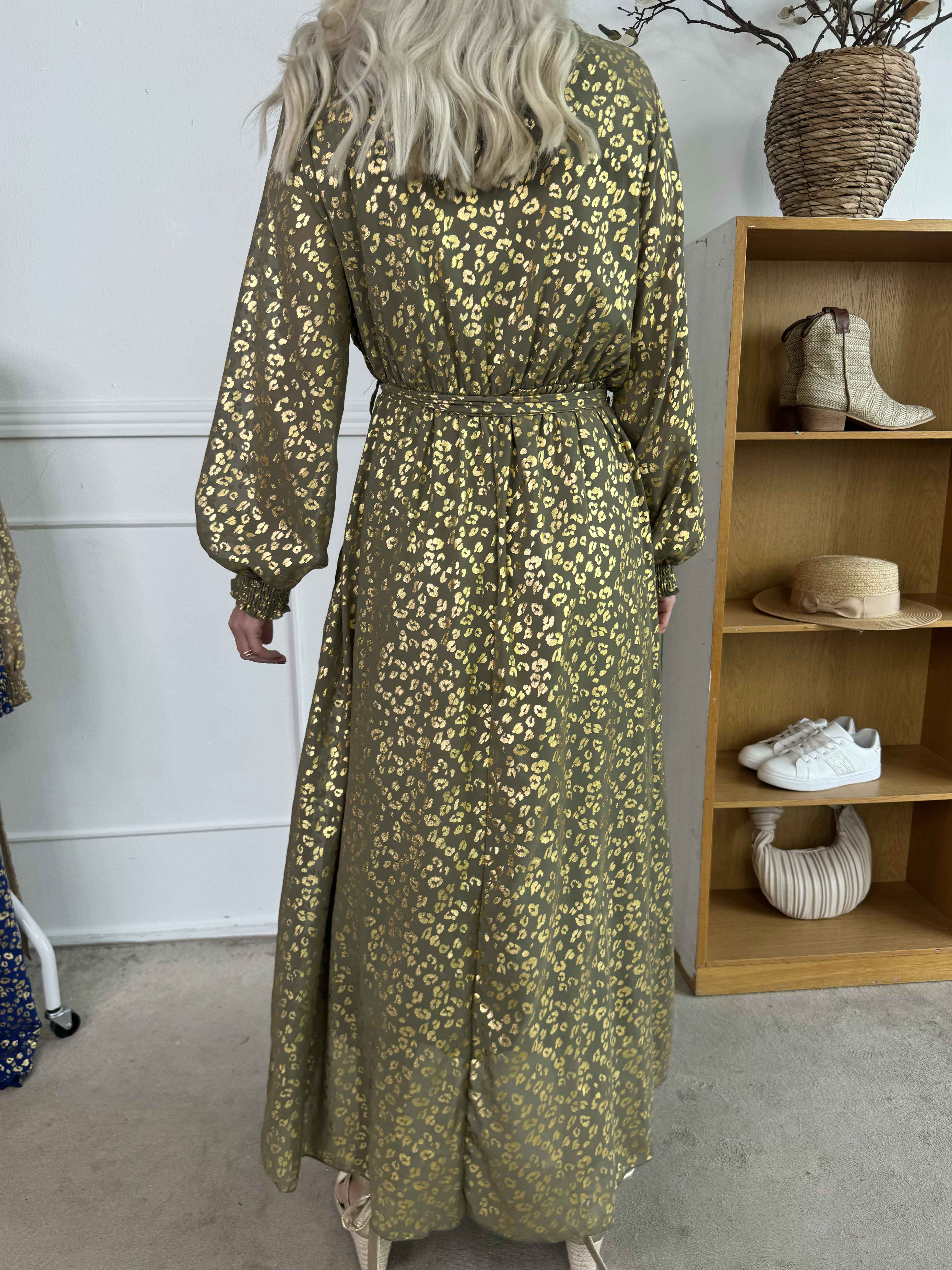 Tamas - Långklänning med leopardmönster i guld