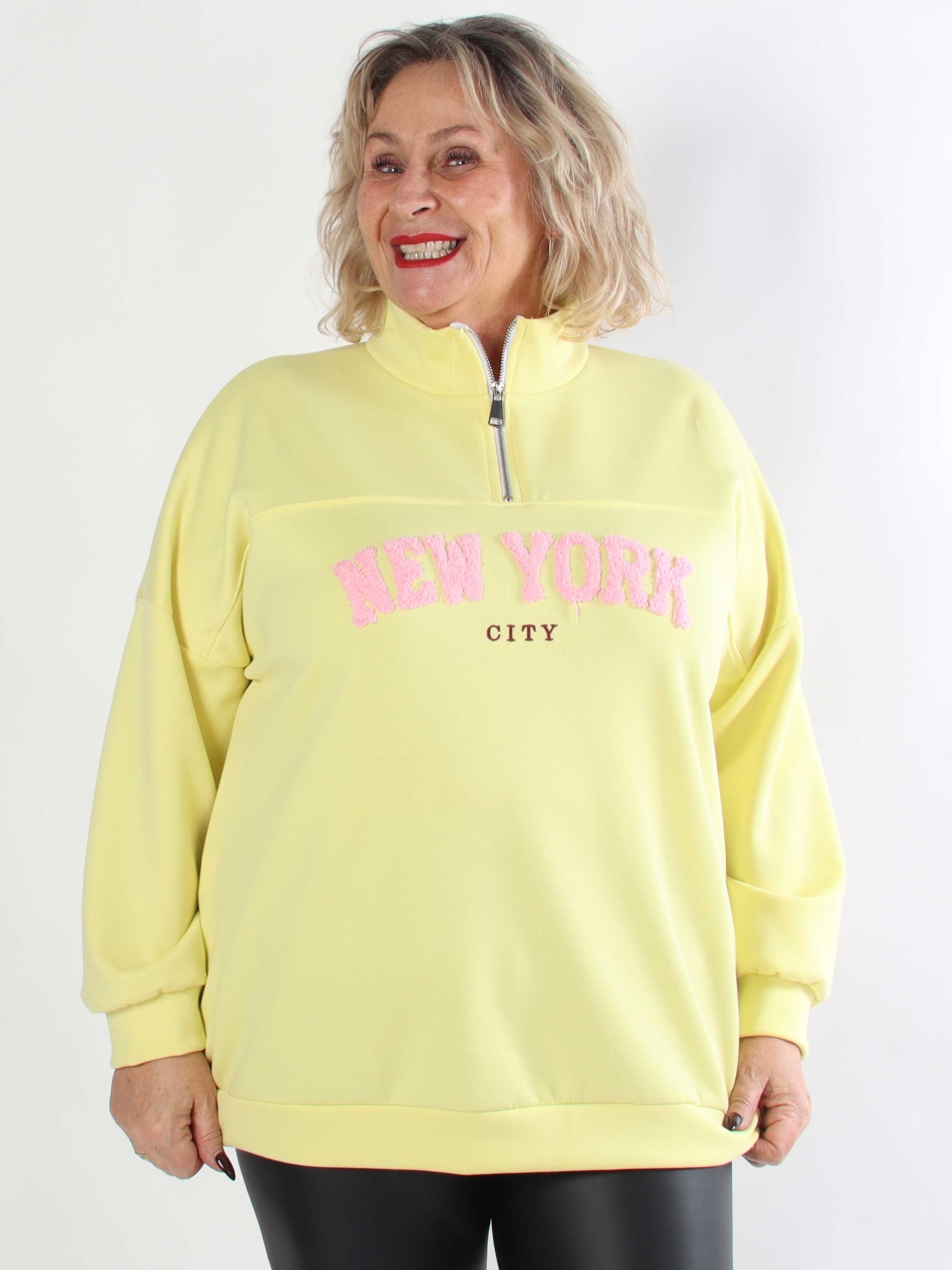 Tracy - Plus size s weatshirt med lynlås og NEW YORK detalje