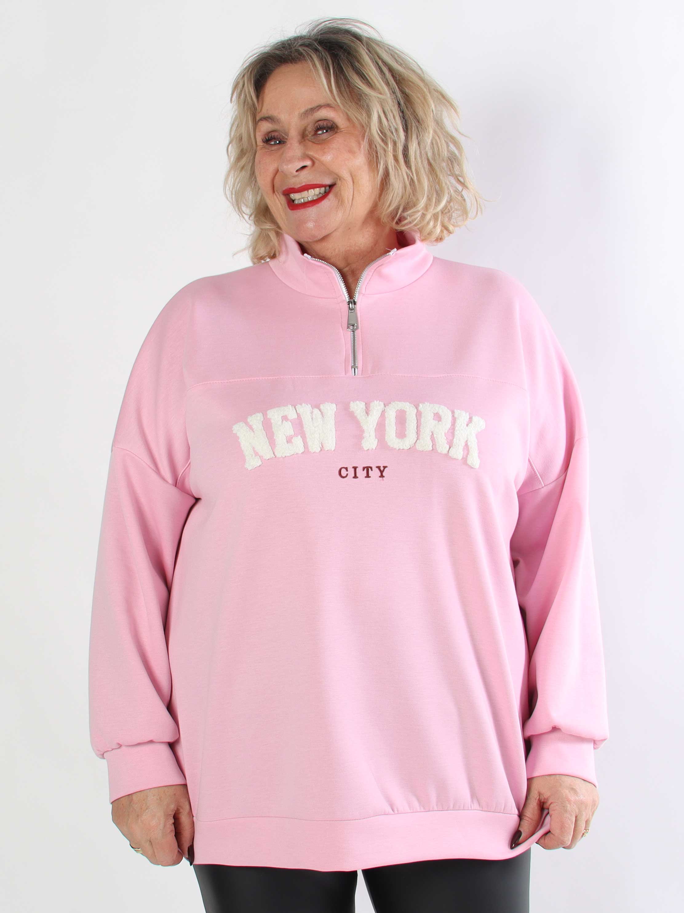 Tracy - Plus size s weatshirt med lynlås og NEW YORK detalje