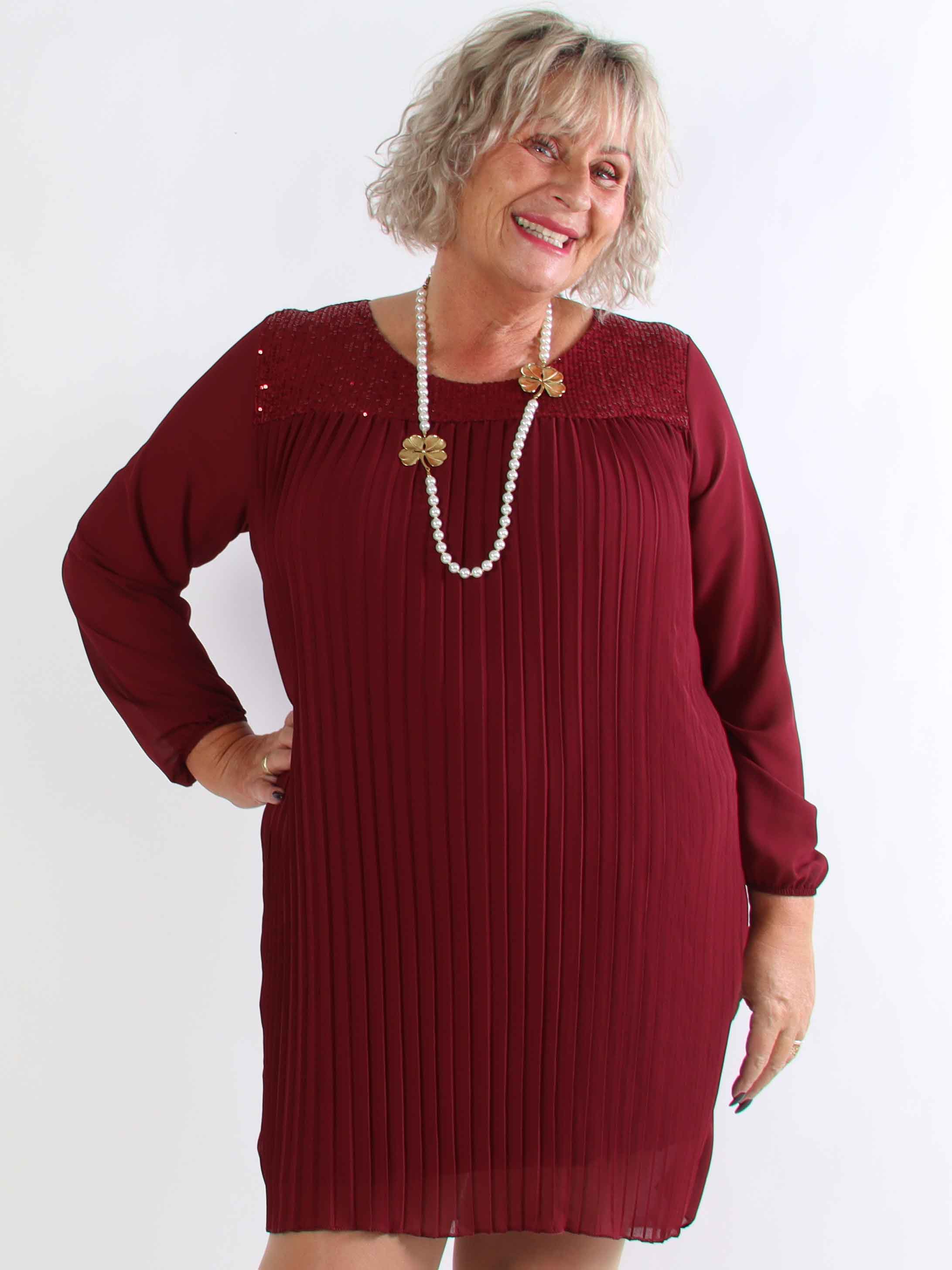 Ulrica - Söt plisserad plus size tunikaklänning med paljetter